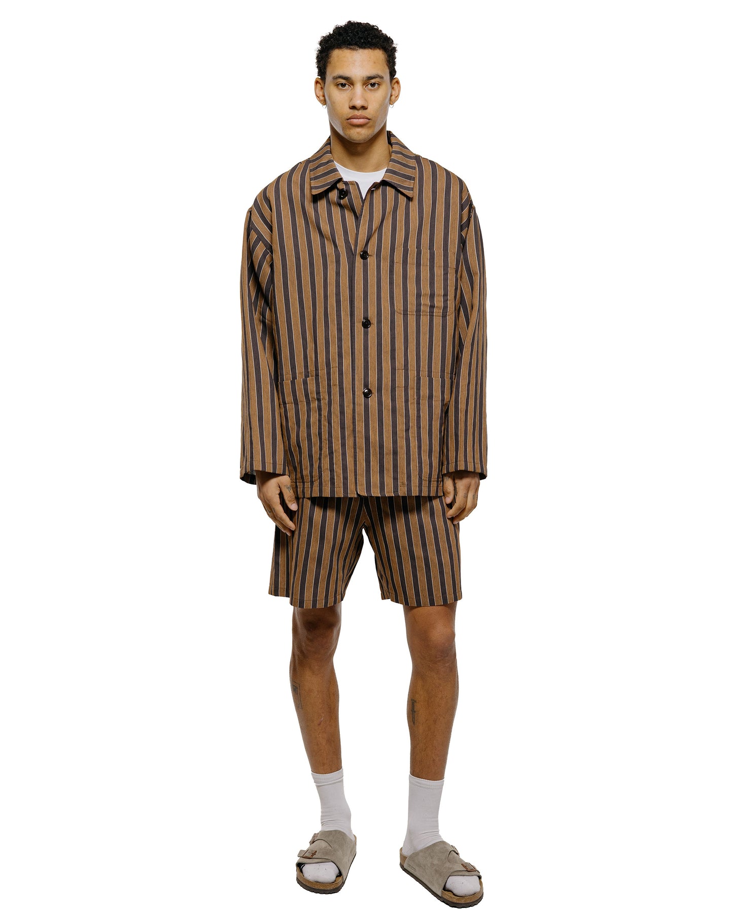 lost & found tss ts(s) Jacket Shirt Bold Stripe Viscose/Polyester Cloth Brown