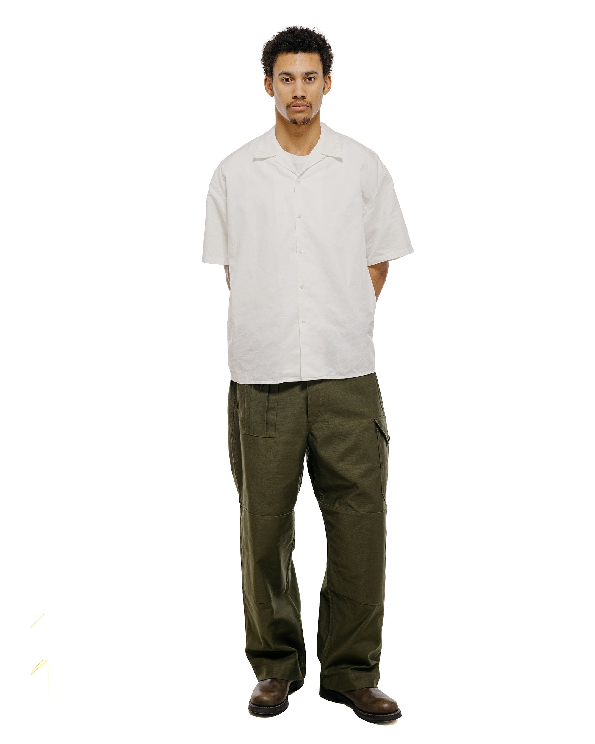CIOTA Open Collar Short Sleeve Shirt Cotton/Linen Off White