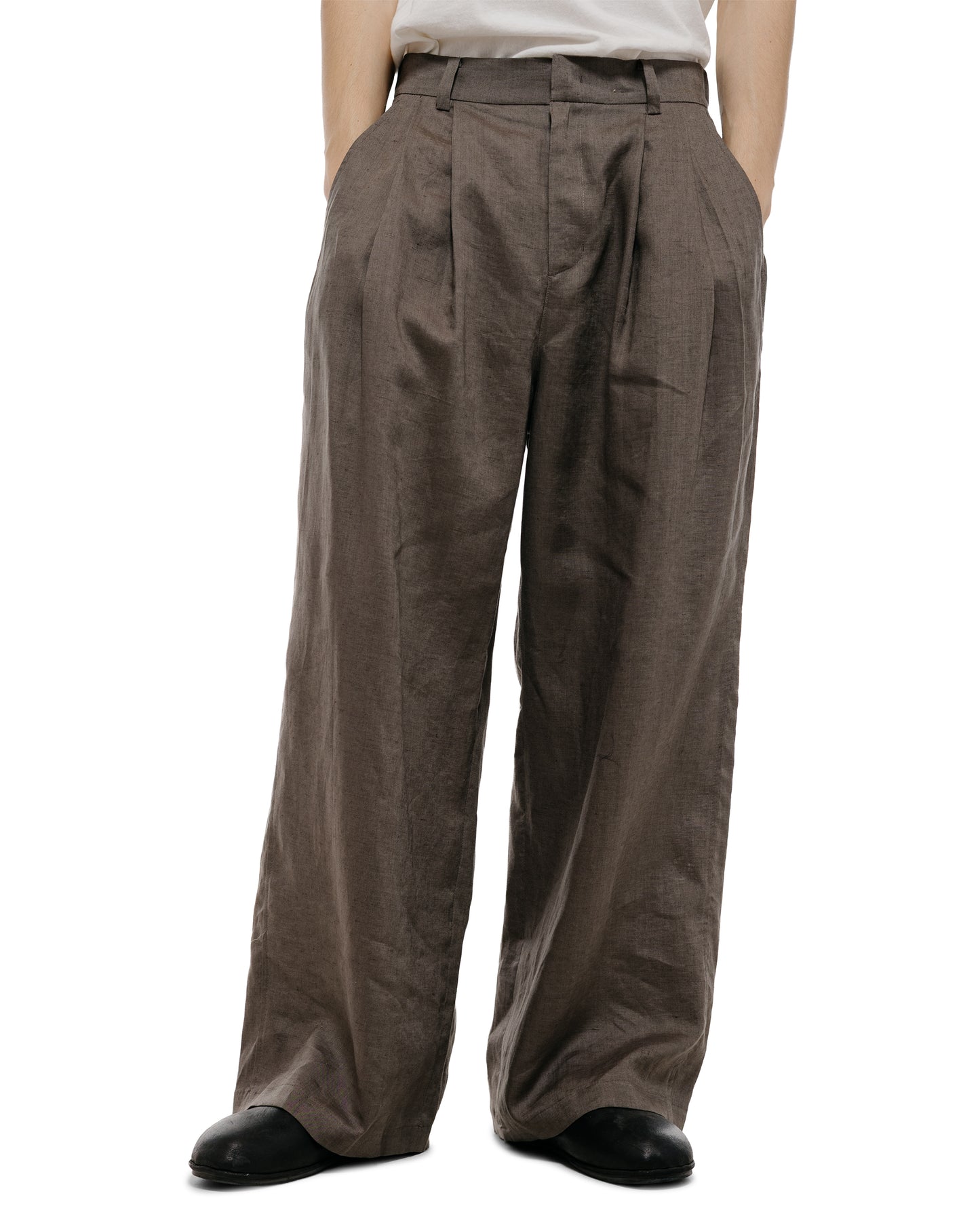 lost & found Amomento Amomento Linen Two Tuck Wide Pants Khaki