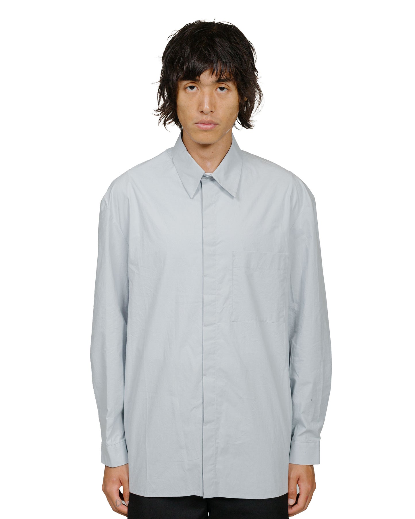 Amomento Square Pocket Oversized Shirts Light Blue model front