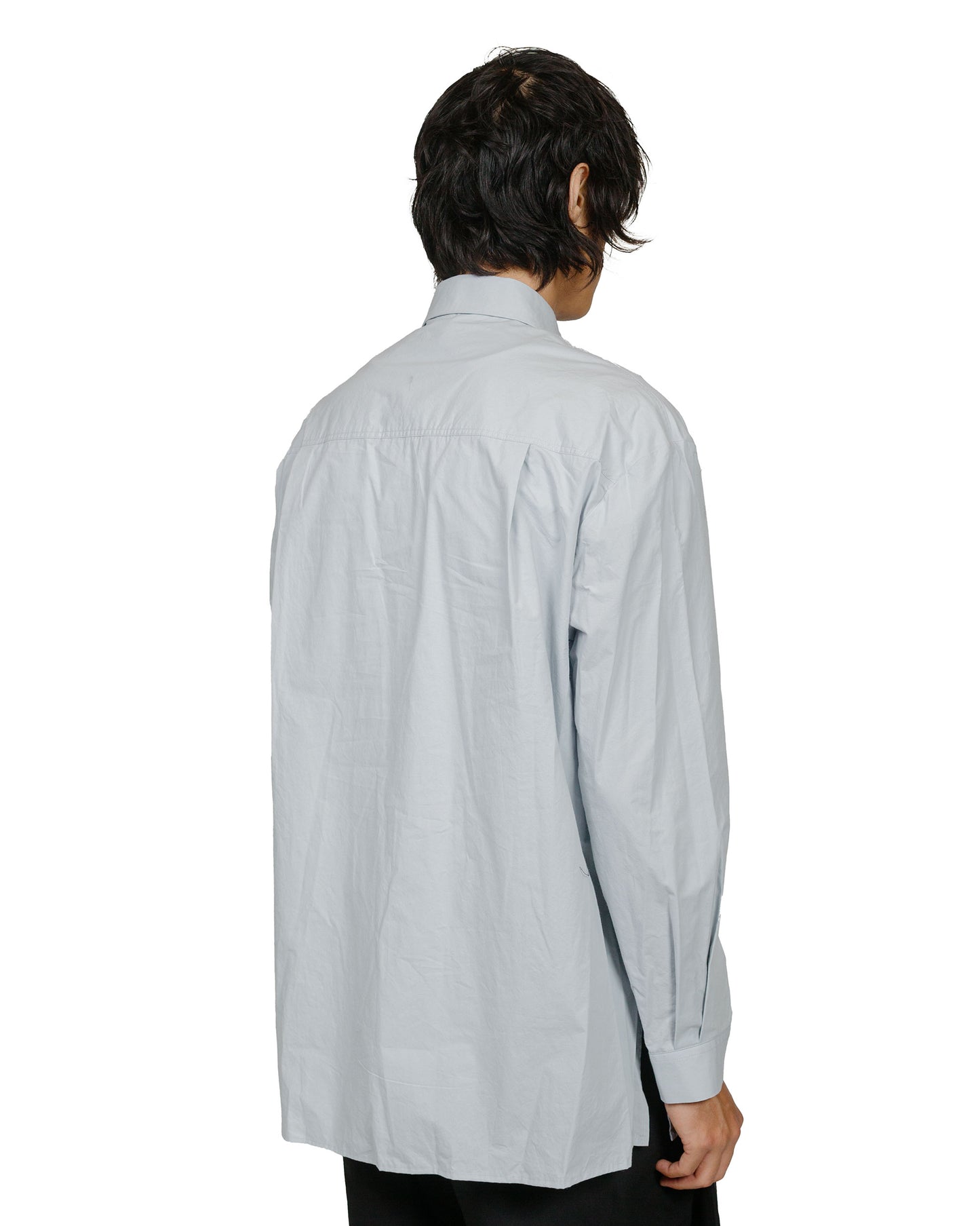 Amomento Square Pocket Oversized Shirts Light Blue model back