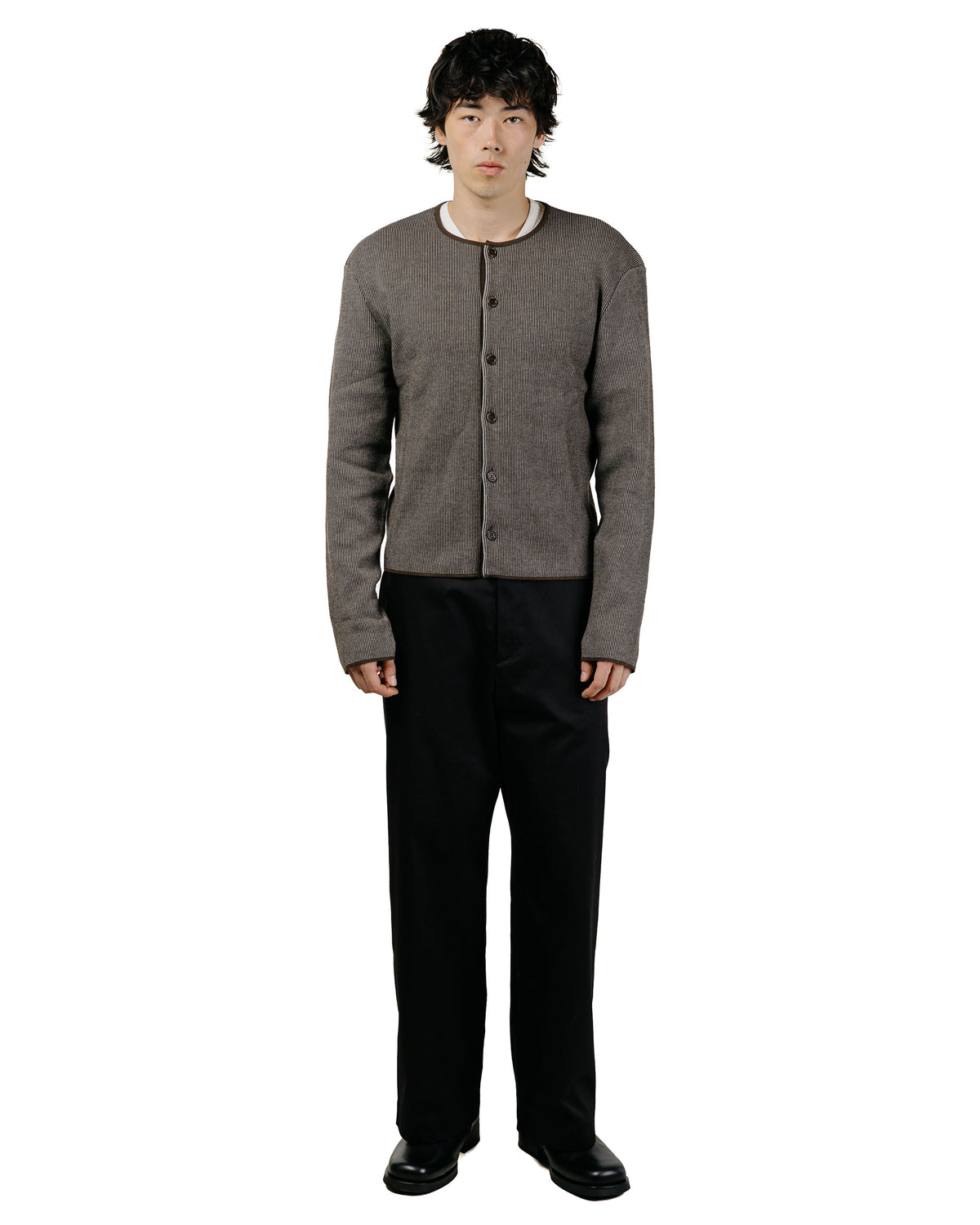 Amomento Stripe Button Up Cardigan Brown