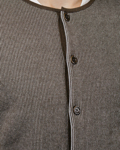 Amomento Stripe Button Up Cardigan Brown