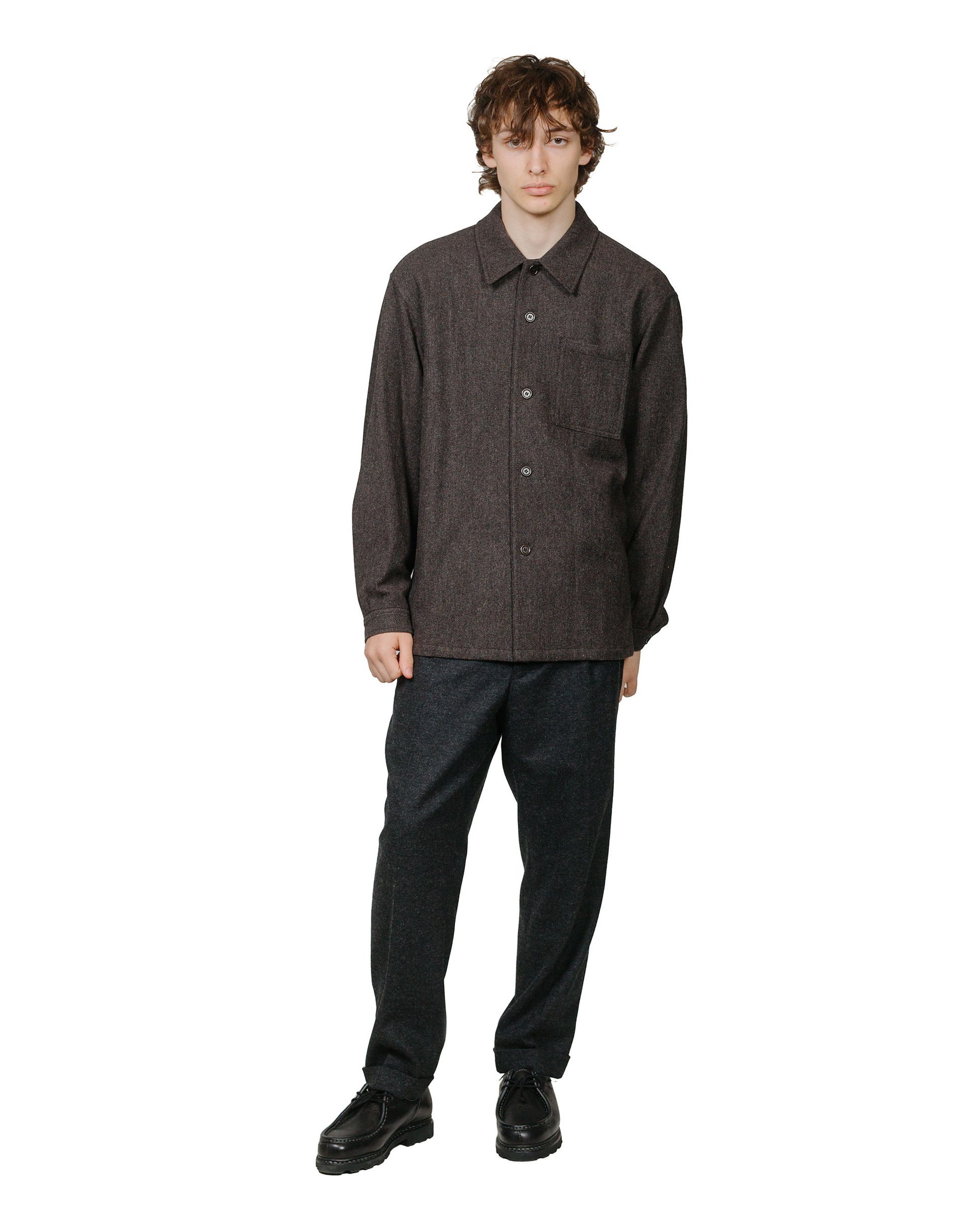 Amomento Wool Shirt Dark Brown model full