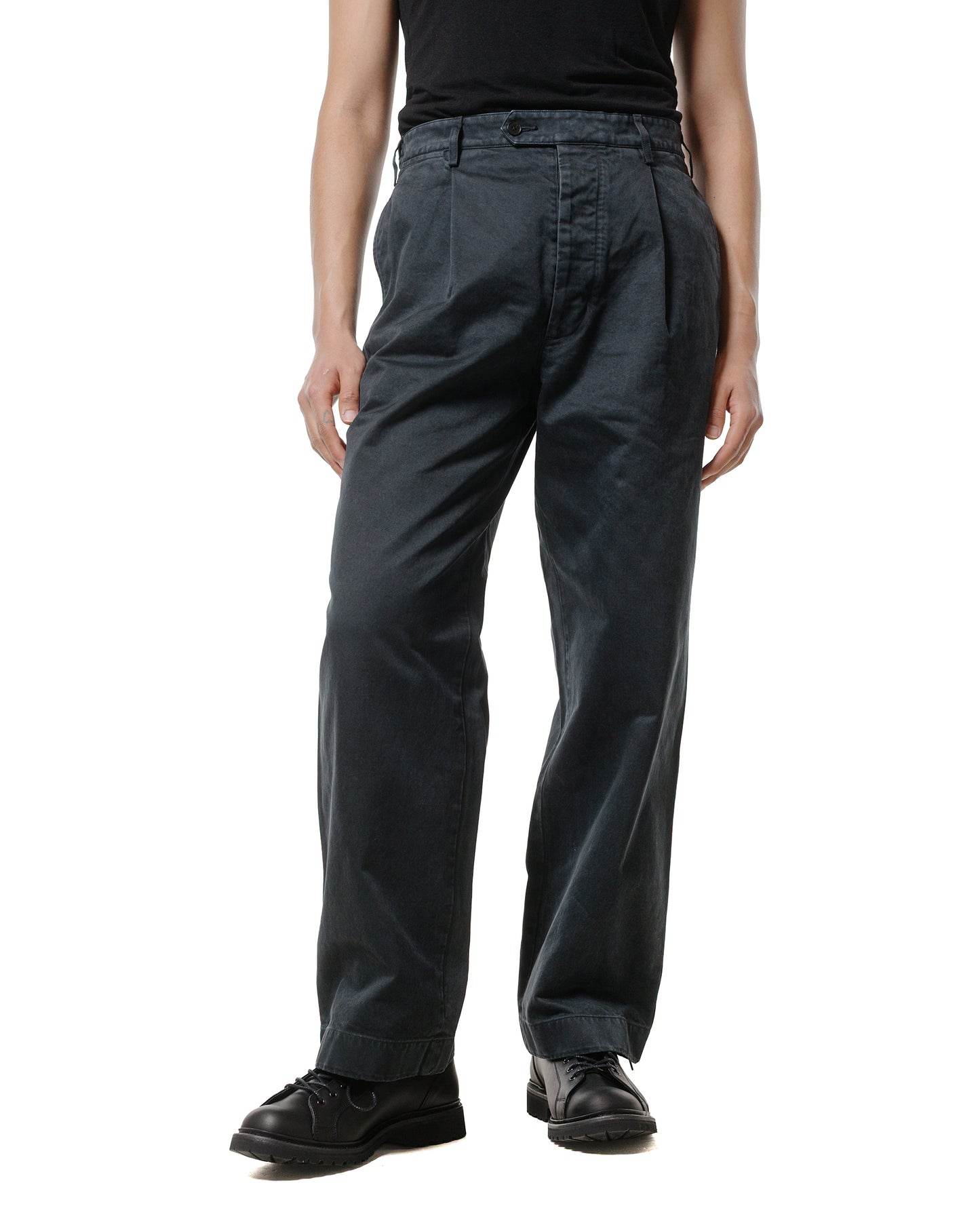 Auralee Garment Dyed Finx Chino One-Tuck Pants Black