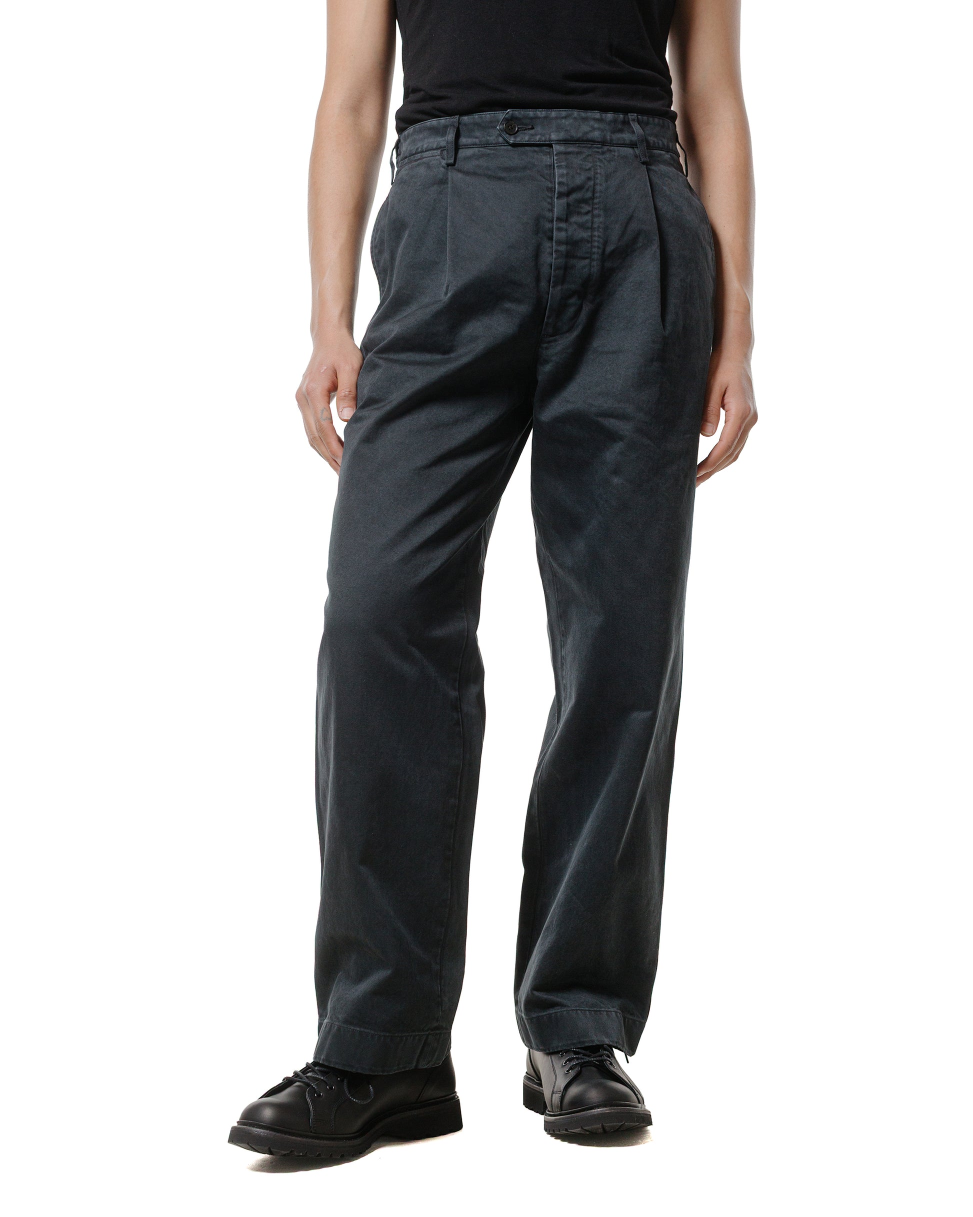 Auralee Garment Dyed Finx Chino One-Tuck Pants Black