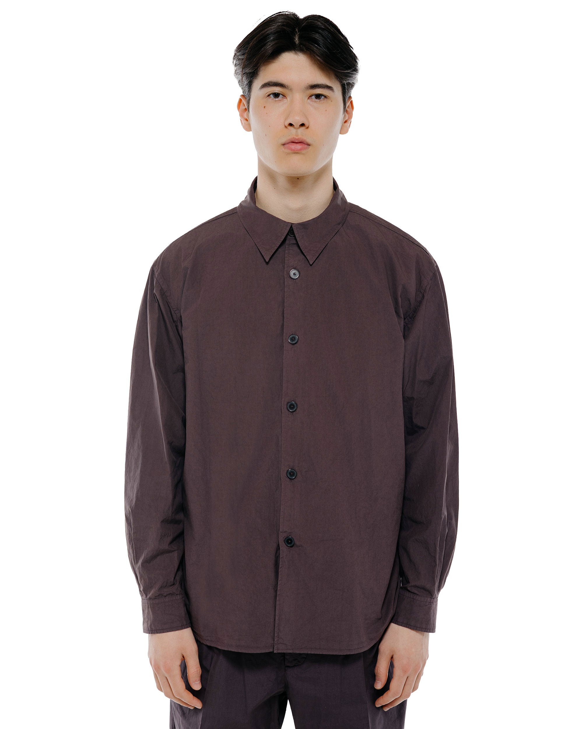 Auralee Garment Dyed Finx Shuttle Weather Shirt Dark Brown