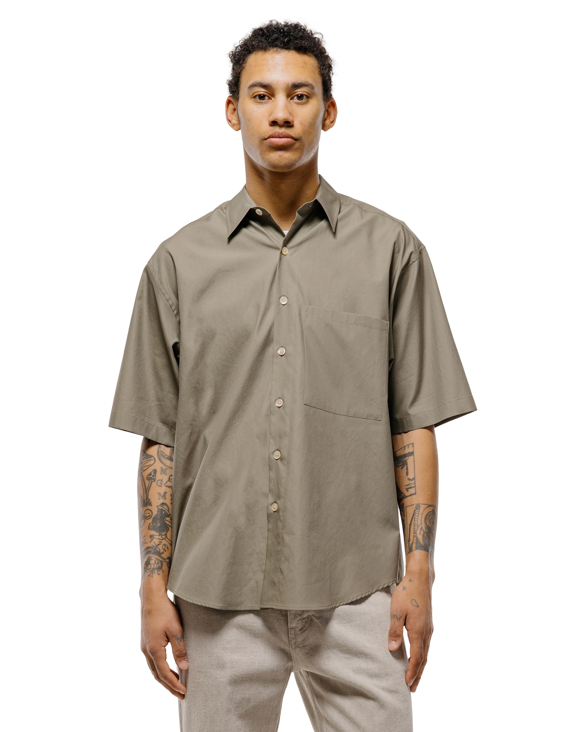 Auralee Washed Finx Twill Big Half Sleeved Shirt Olive