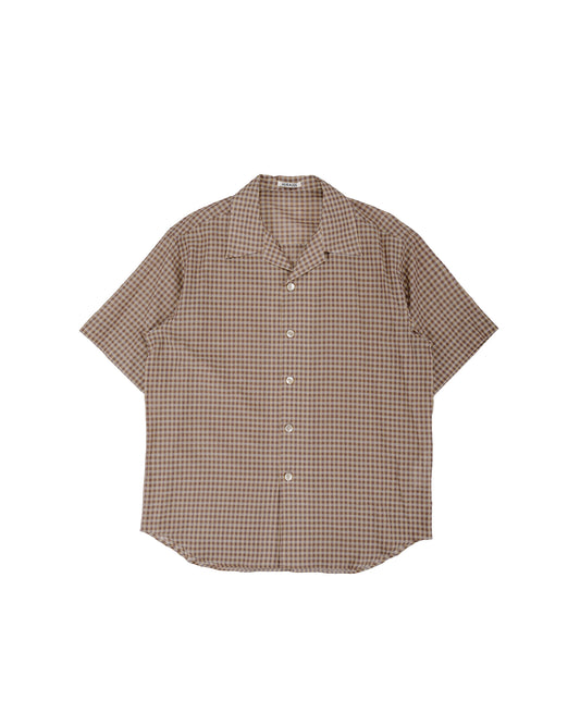Auralee Airy Light Cotton Check Half Sleeved Shirt Brown Gingham Check