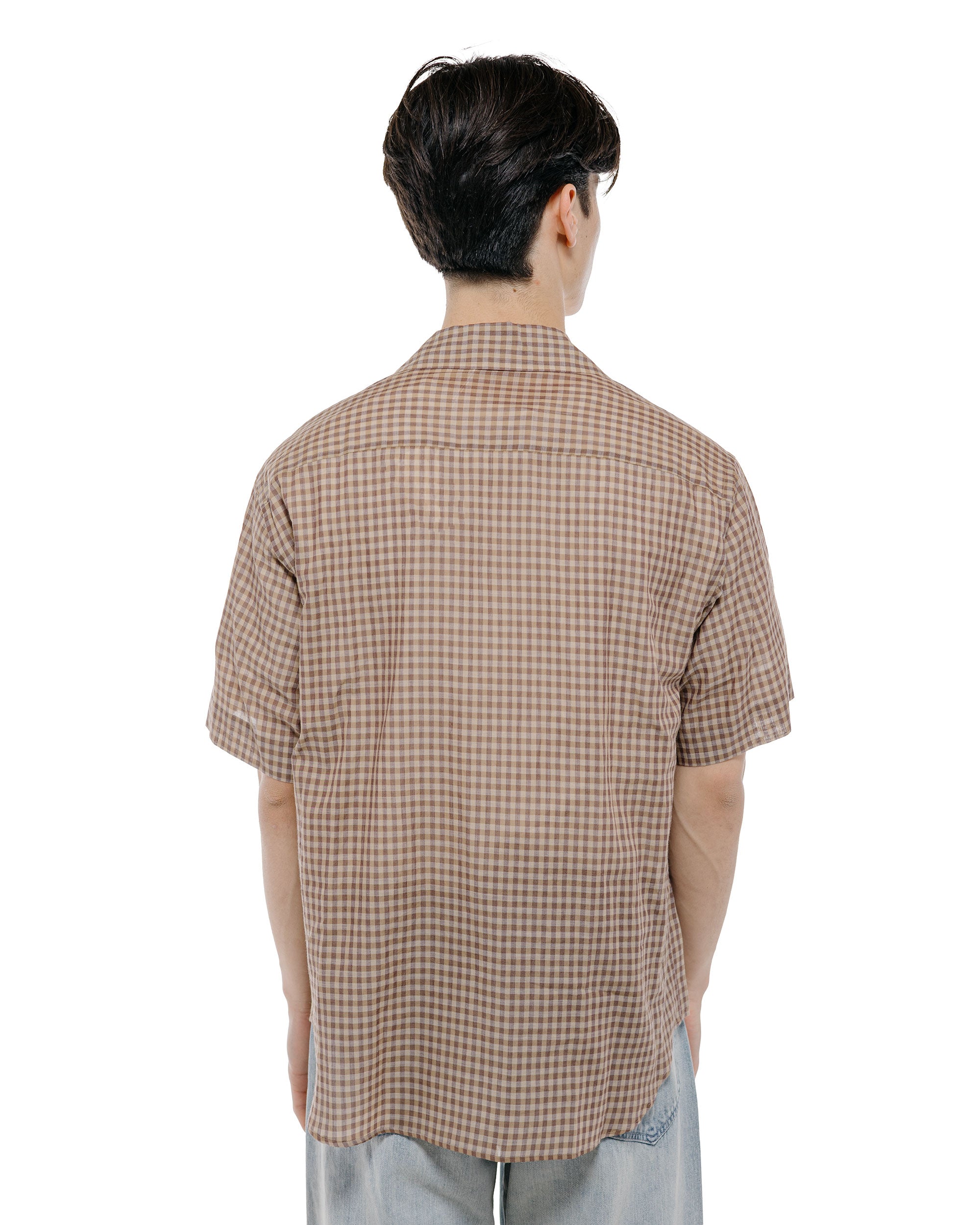 Auralee Airy Light Cotton Check Half Sleeved Shirt Brown Gingham Check