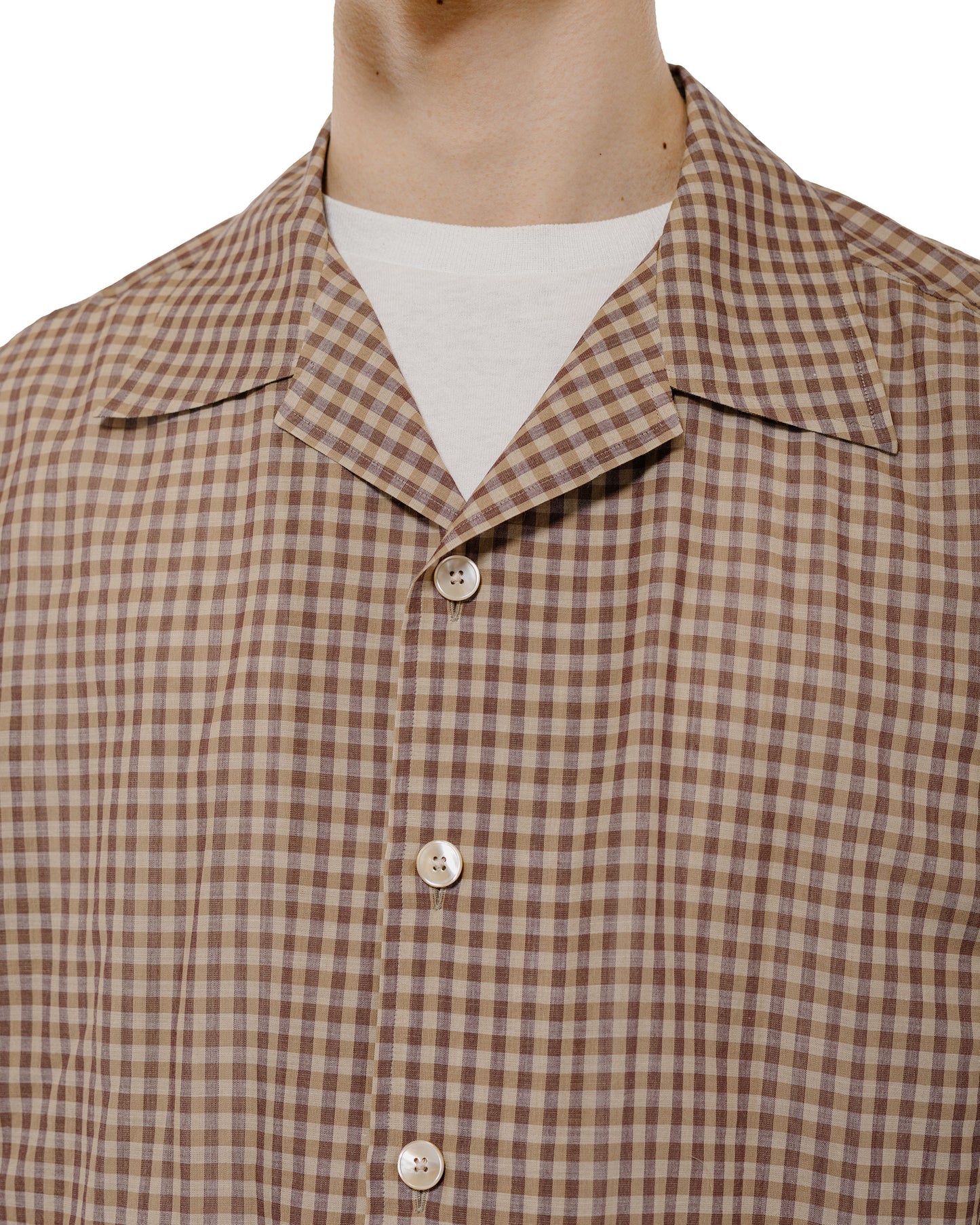 Auralee Airy Light Cotton Check Half Sleeved Shirt Brown Gingham Check