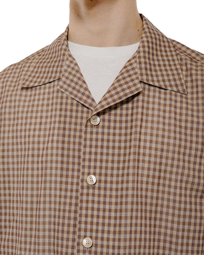 Auralee Airy Light Cotton Check Half Sleeved Shirt Brown Gingham Check