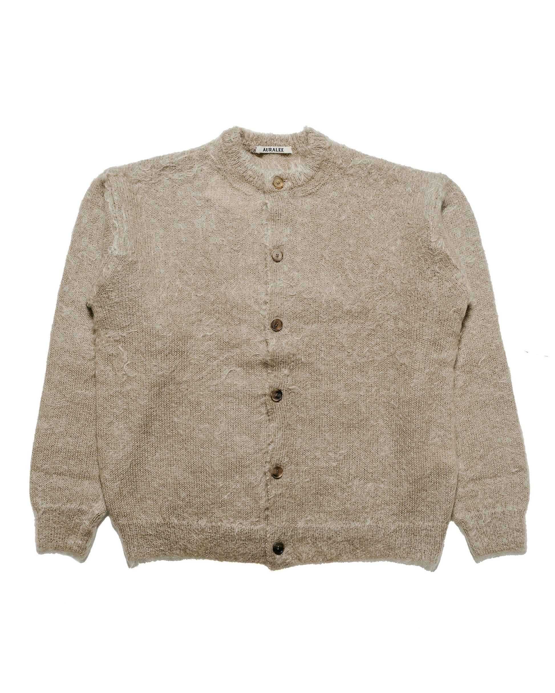 Auralee Brushed Super Kid Mohair Knit Cardigan Gray Beige