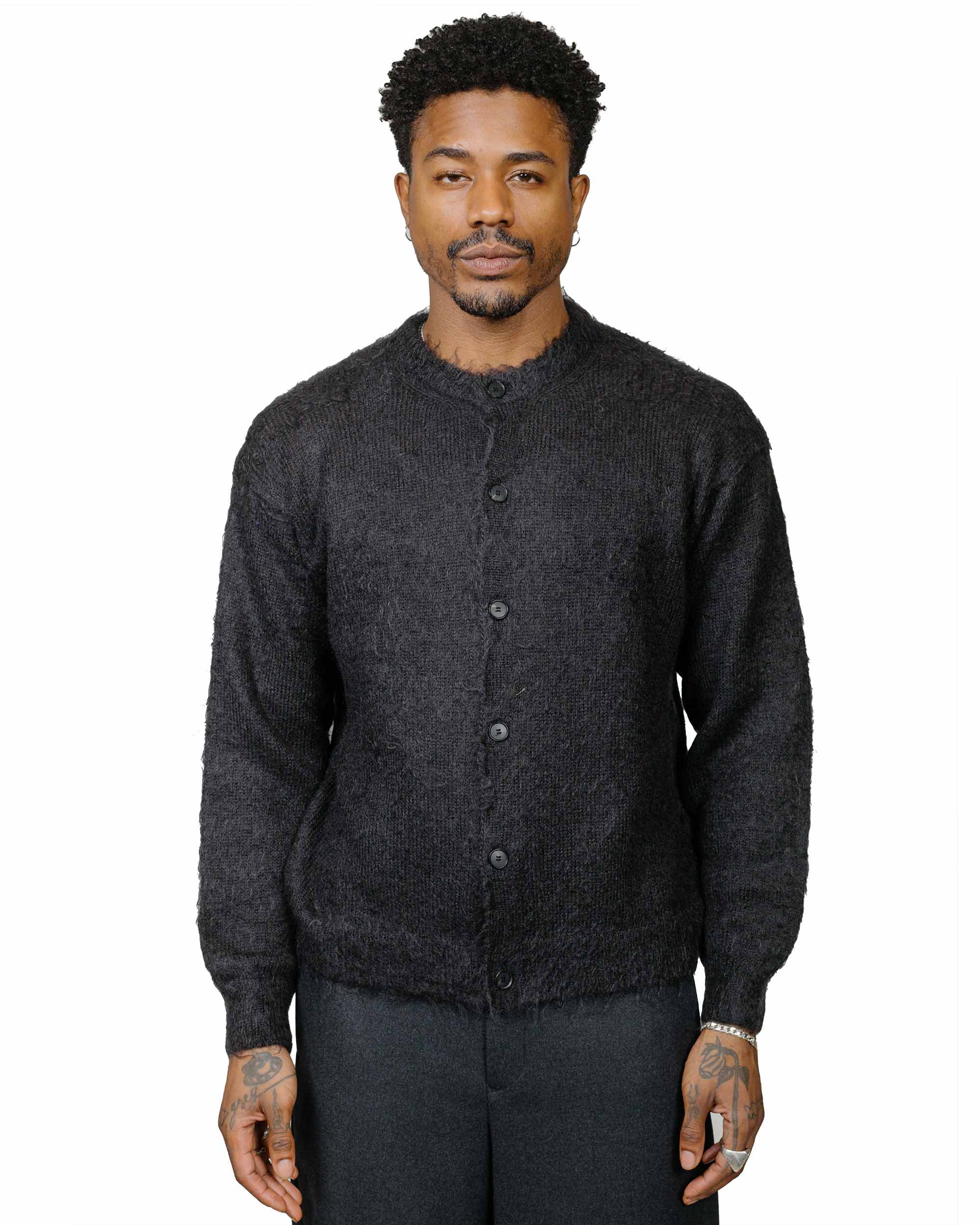 Auralee Brushed Super Kid Mohair Knit Cardigan Ink Black