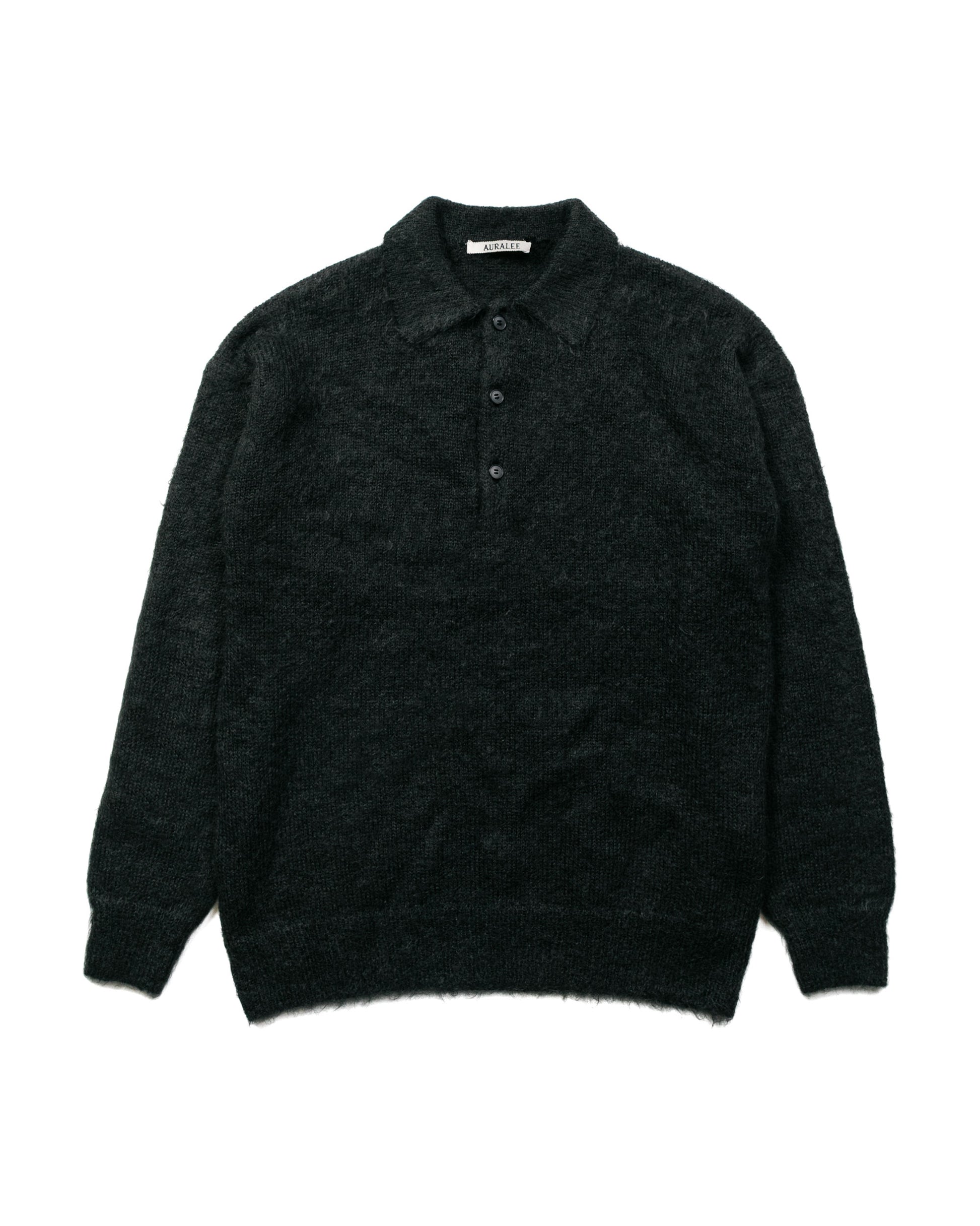 Auralee Brushed Super Kid Mohair Knit Polo Ink Black