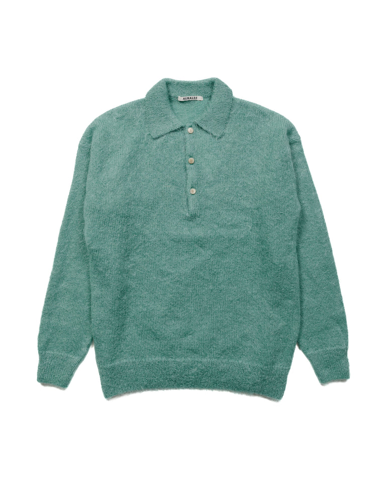 Auralee Brushed Super Kid Mohair Knit Polo Jade Green