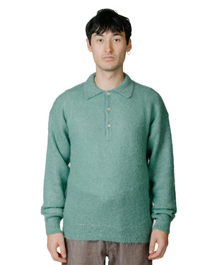 Auralee Brushed Super Kid Mohair Knit Polo Jade Green model front