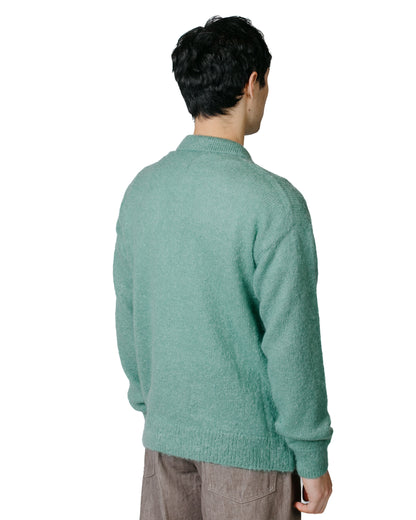 Auralee Brushed Super Kid Mohair Knit Polo Jade Green model  back