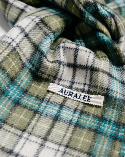 Auralee Cashmere Check Long Stole Moss Green Check
