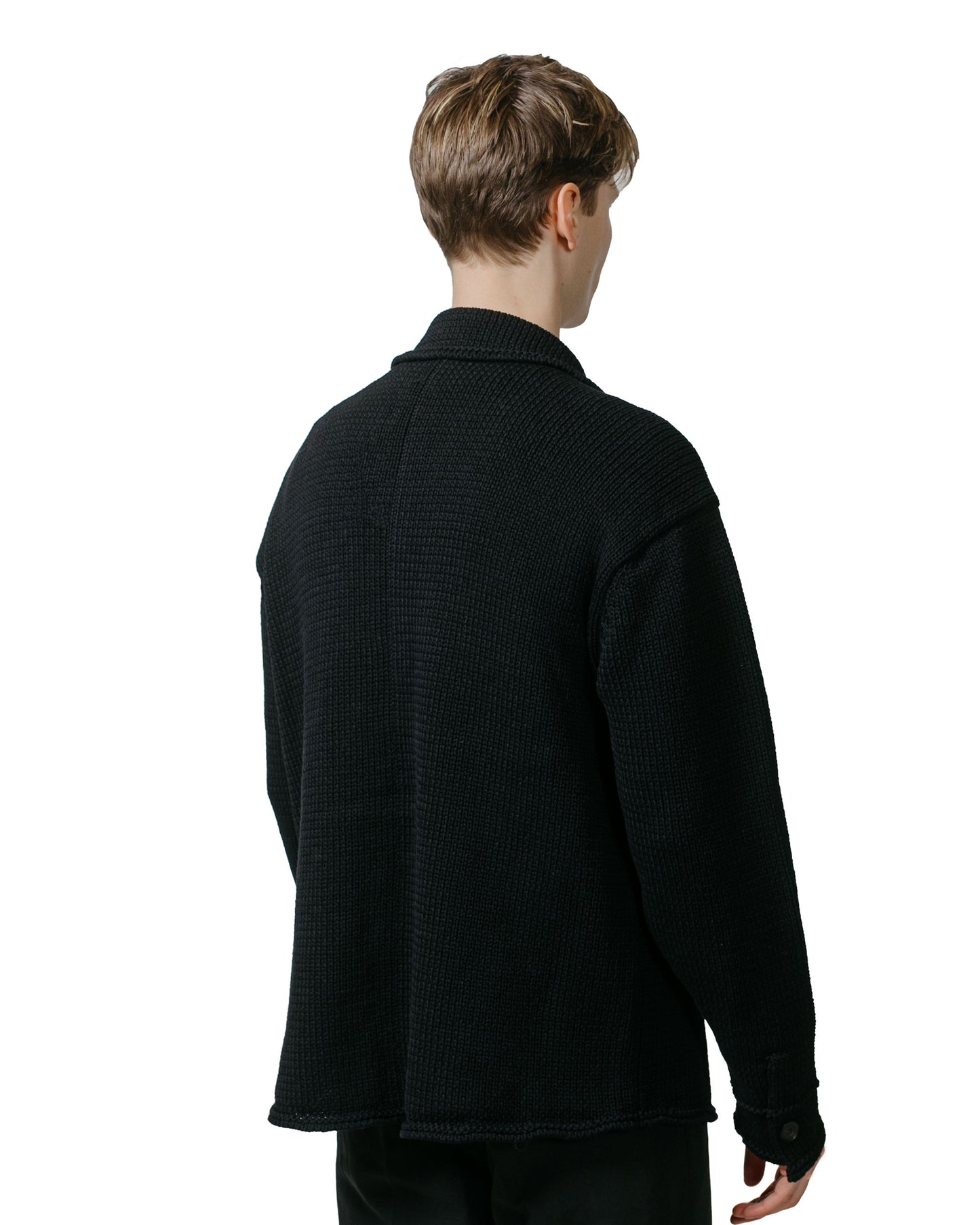 Auralee Cotton Lily-Yarn Knit Blouson Dark Navy model back