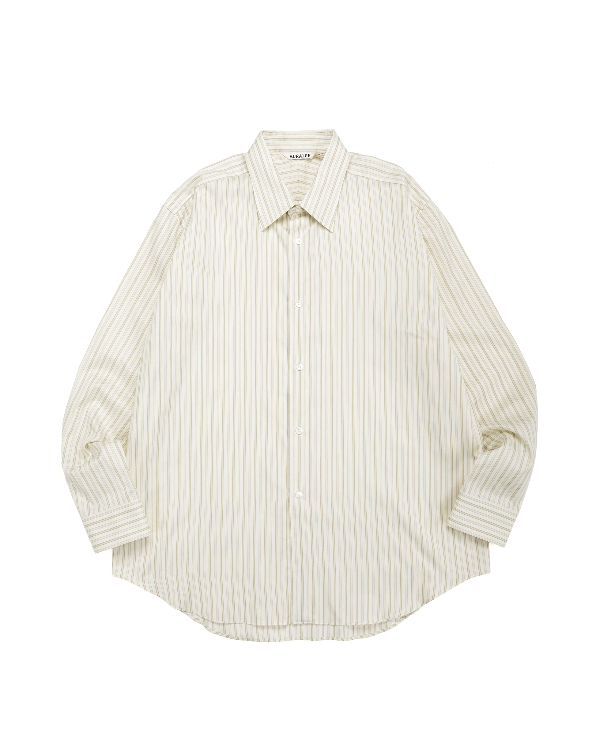 Auralee Cotton Silk Stripe Shirt Ivory Stripe