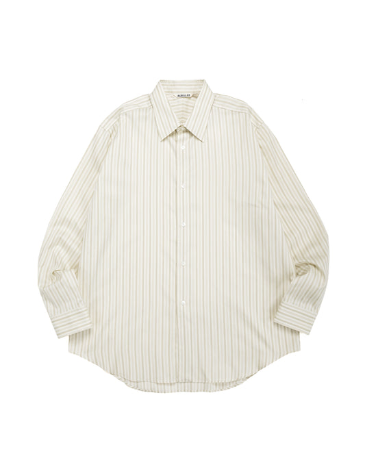 Auralee Cotton Silk Stripe Shirt Ivory Stripe