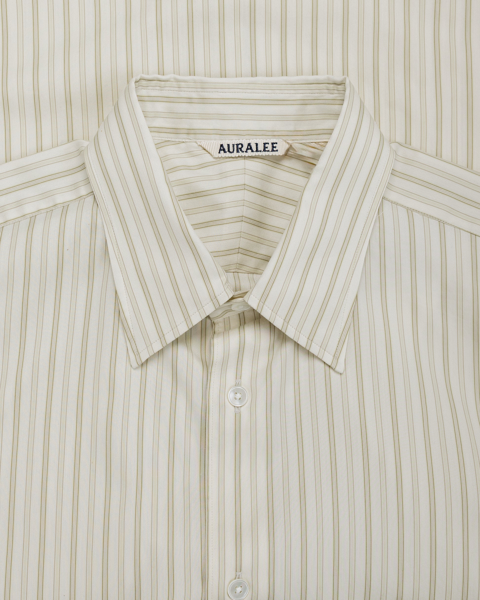 Auralee Cotton Silk Stripe Shirt Ivory Stripe