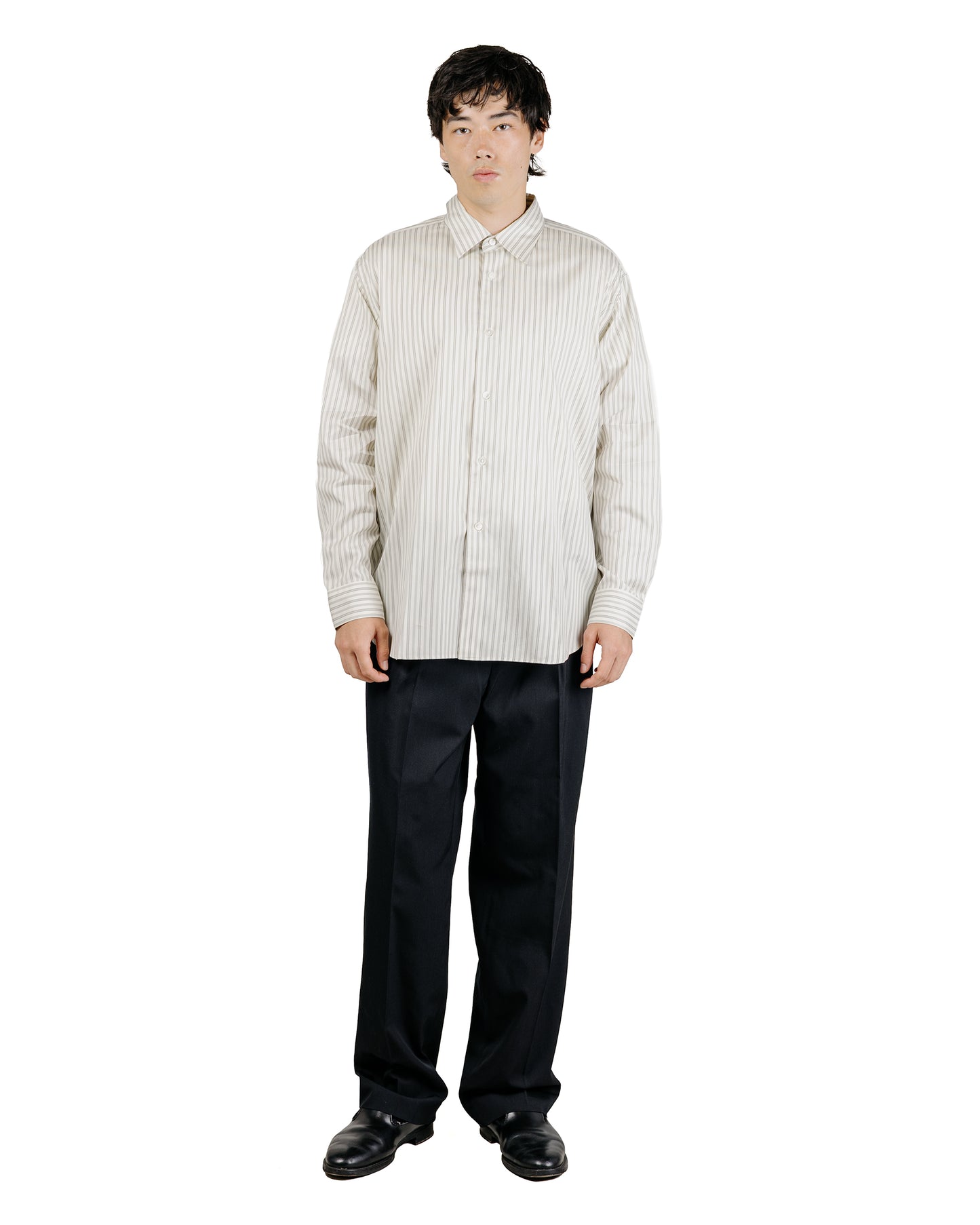 Auralee Cotton Silk Stripe Shirt Light Gray Stripe