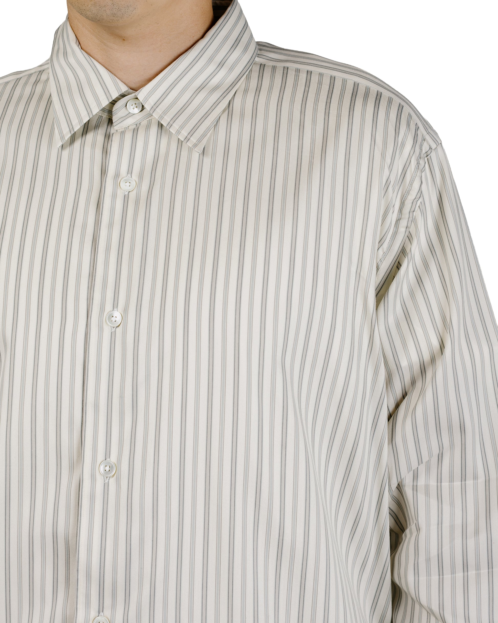 Auralee Cotton Silk Stripe Shirt Light Gray Stripe