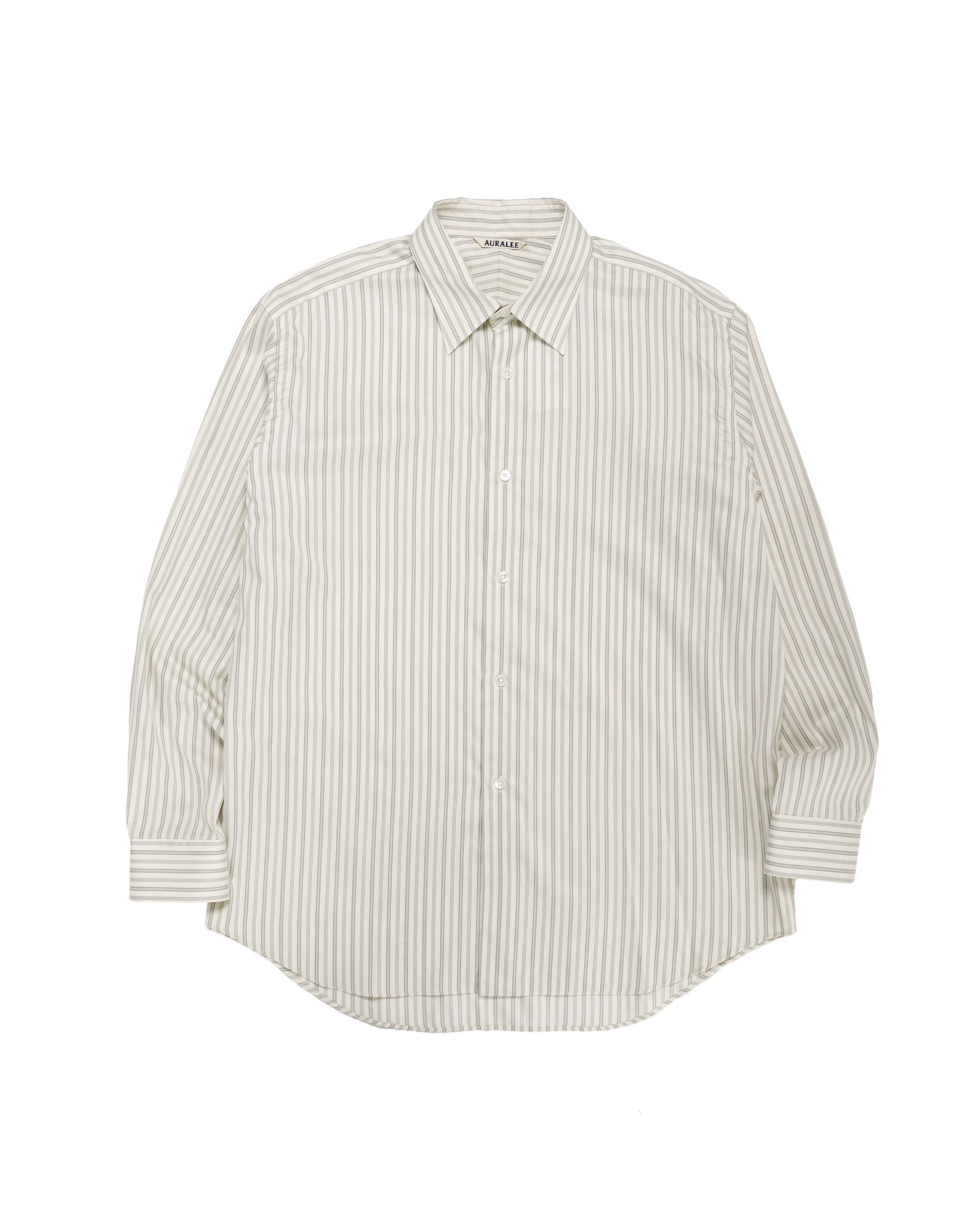 Auralee Cotton Silk Stripe Shirt Light Gray Stripe