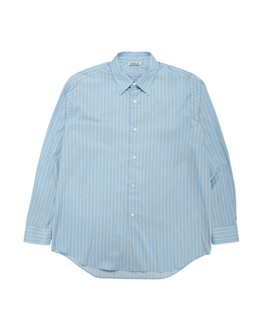 Auralee Cotton Silk Stripe Shirt Sax Blue Stripe