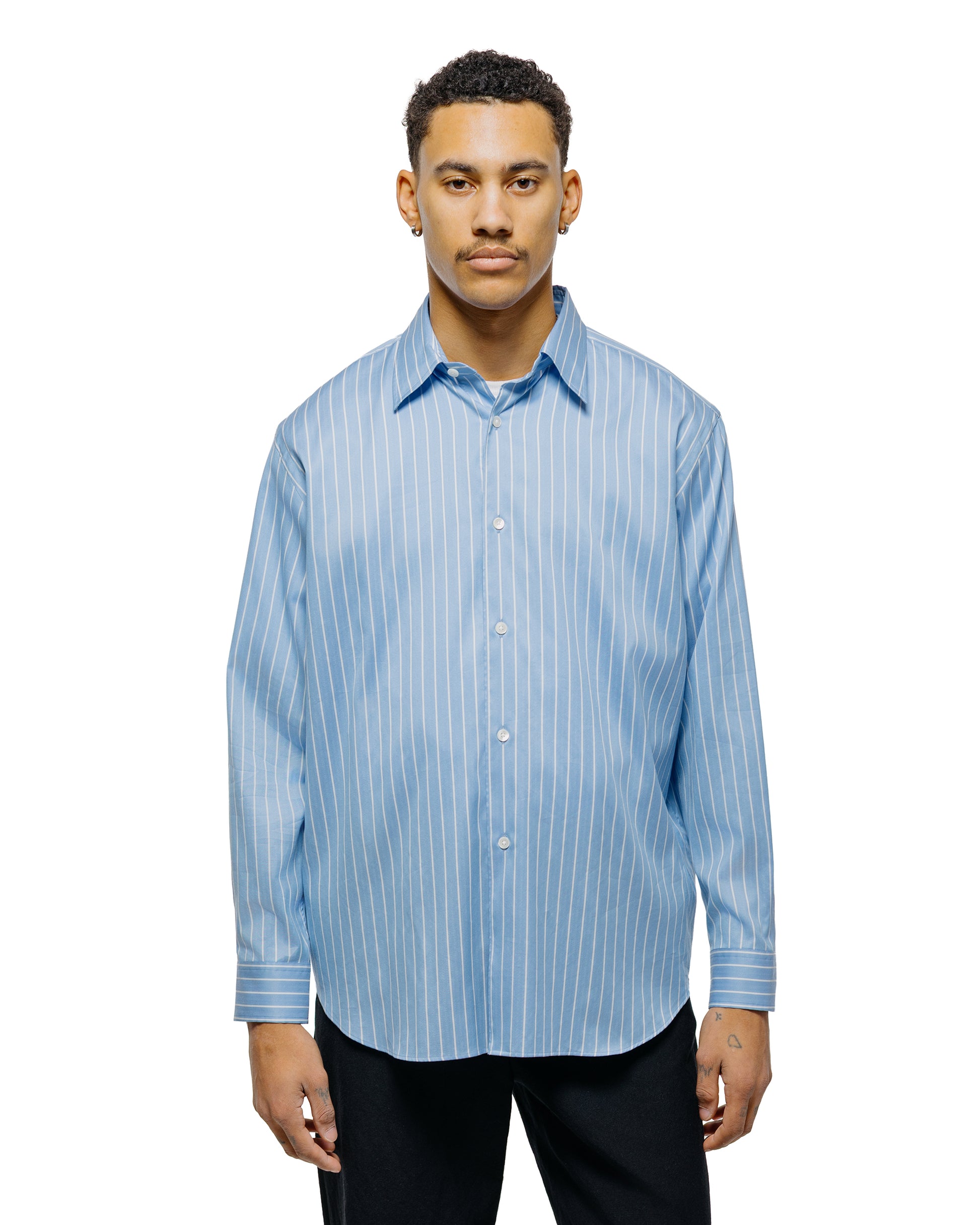 Auralee Cotton Silk Stripe Shirt Sax Blue Stripe