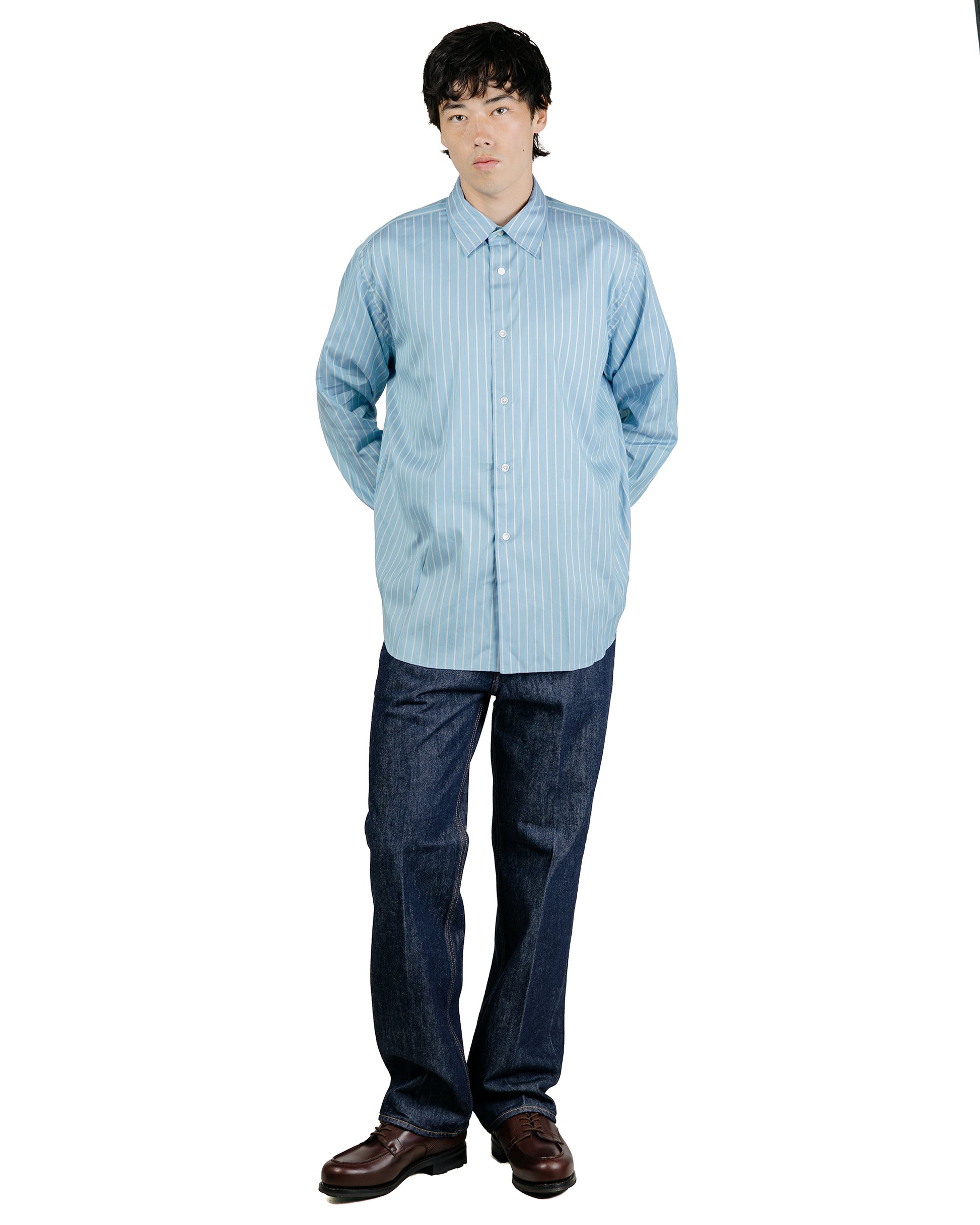 lost & found Auralee Auralee Cotton Silk Stripe Shirt Sax Blue Stripe