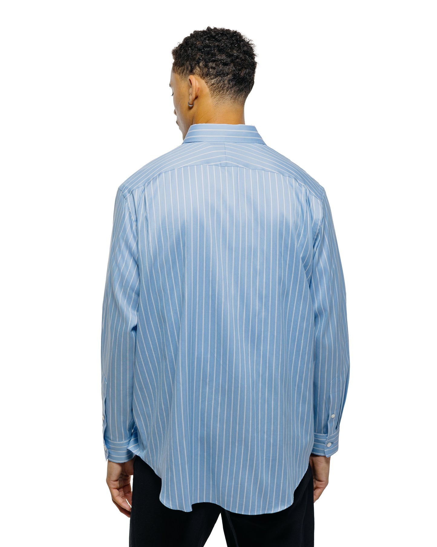 Auralee Cotton Silk Stripe Shirt Sax Blue Stripe