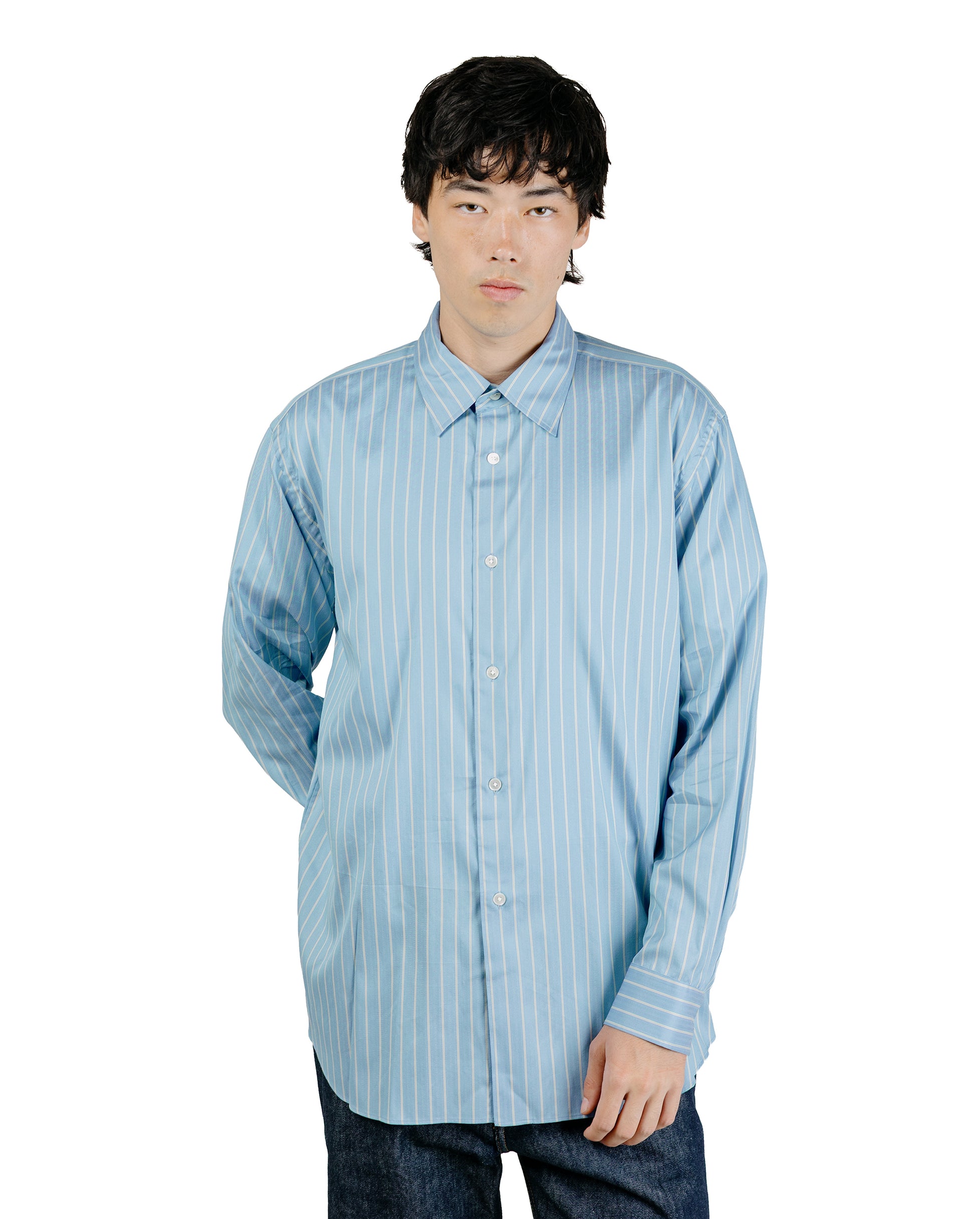 lost & found Auralee Auralee Cotton Silk Stripe Shirt Sax Blue Stripe