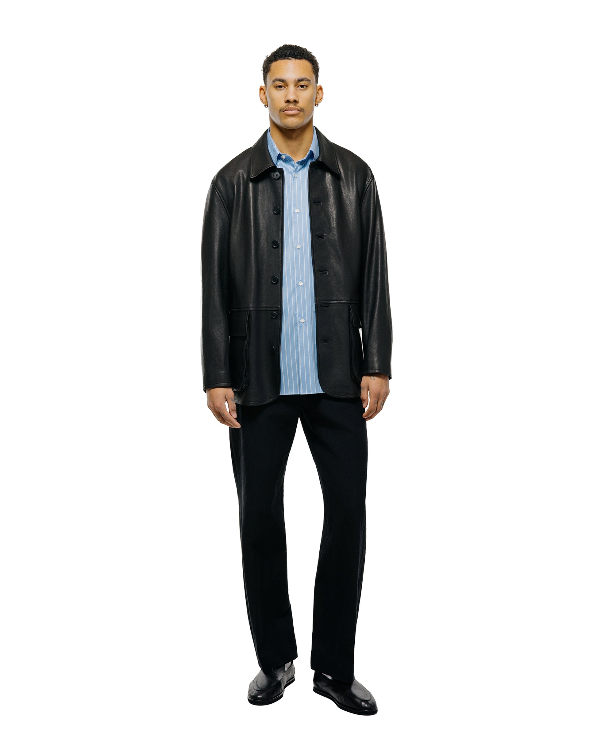 Auralee Cotton Silk Stripe Shirt Sax Blue Stripe