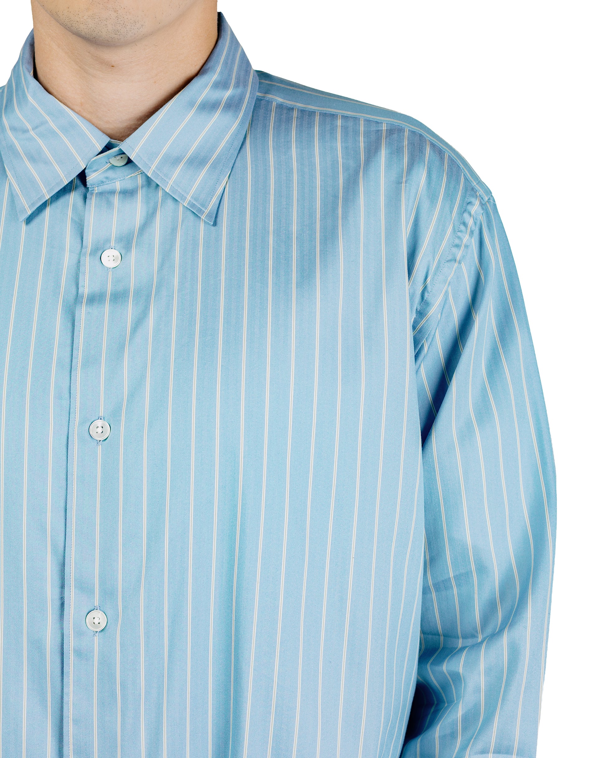 lost & found Auralee Auralee Cotton Silk Stripe Shirt Sax Blue Stripe
