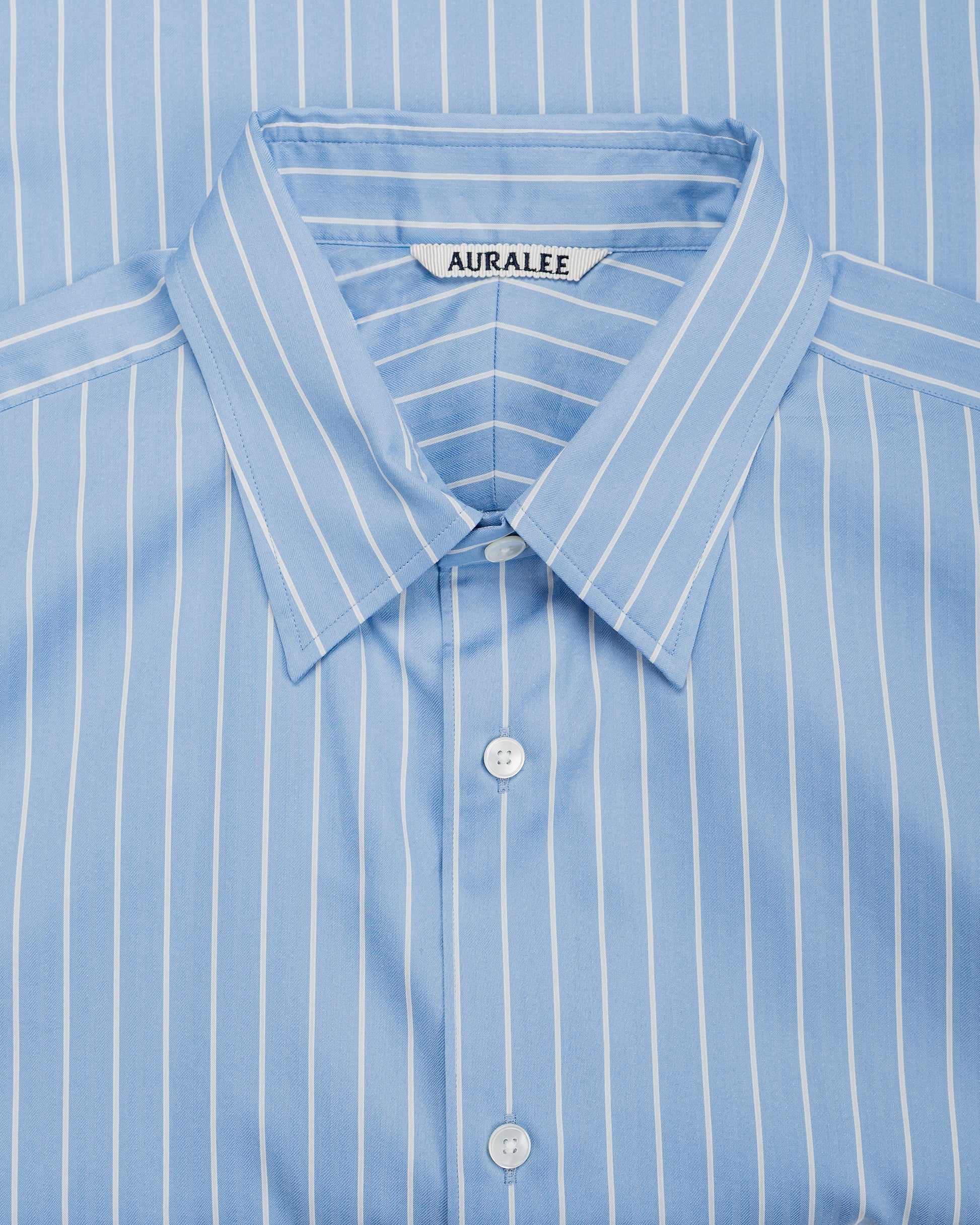 Auralee Cotton Silk Stripe Shirt Sax Blue Stripe