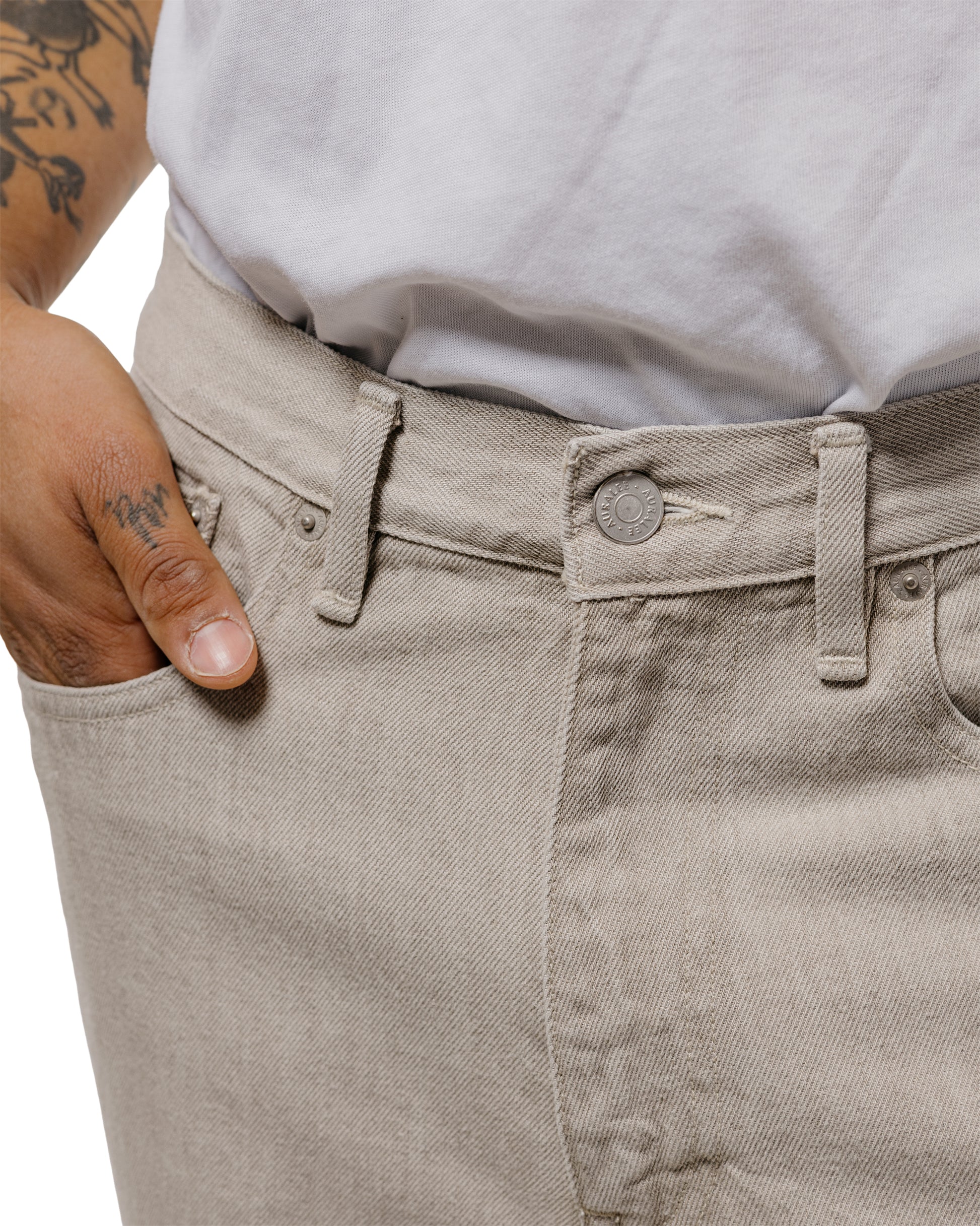 Auralee Faded Hard Twist Denim 5P Pants Light Gray