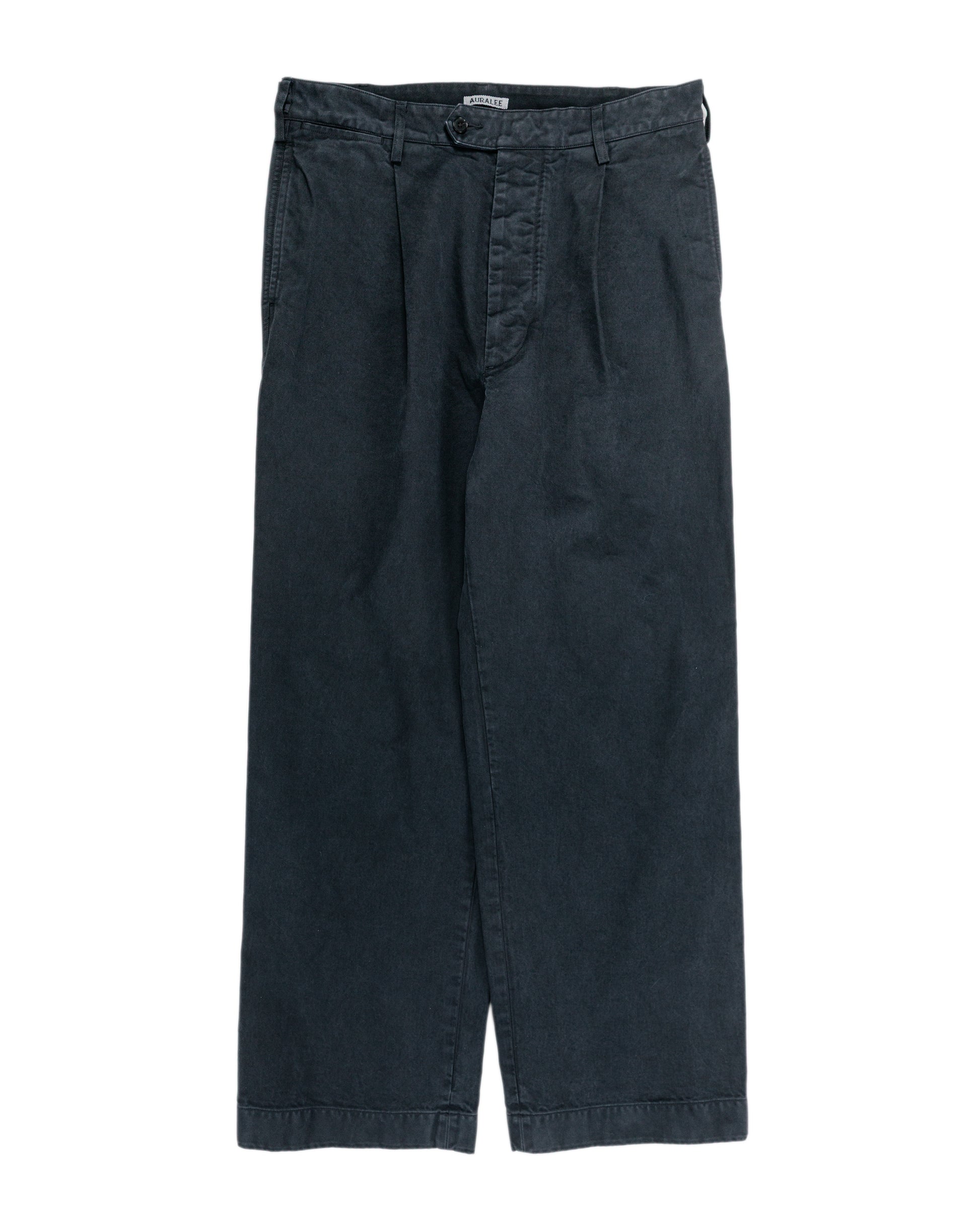 Auralee Garment Dyed Finx Chino One-Tuck Pants Black