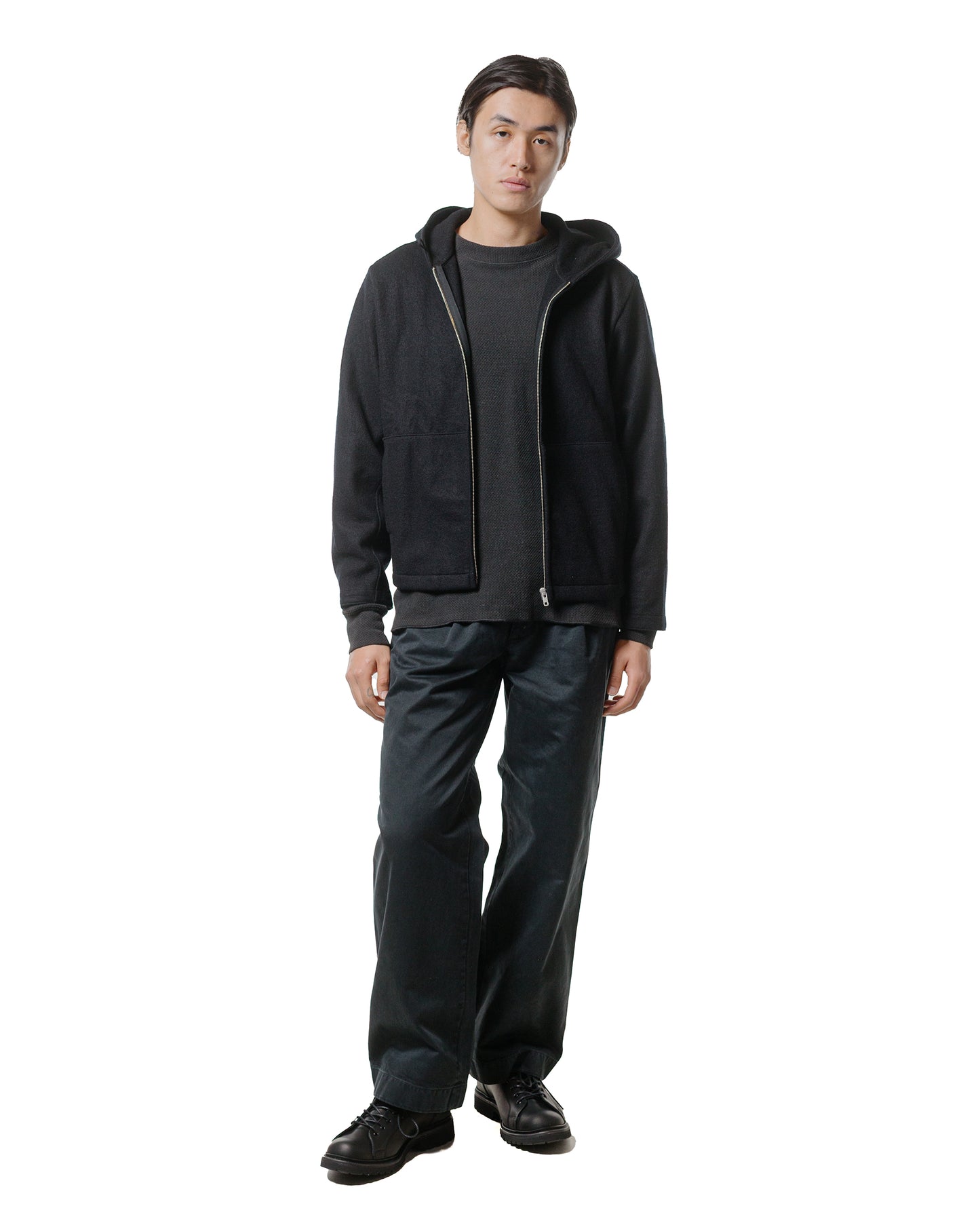 Auralee Garment Dyed Finx Chino One-Tuck Pants Black