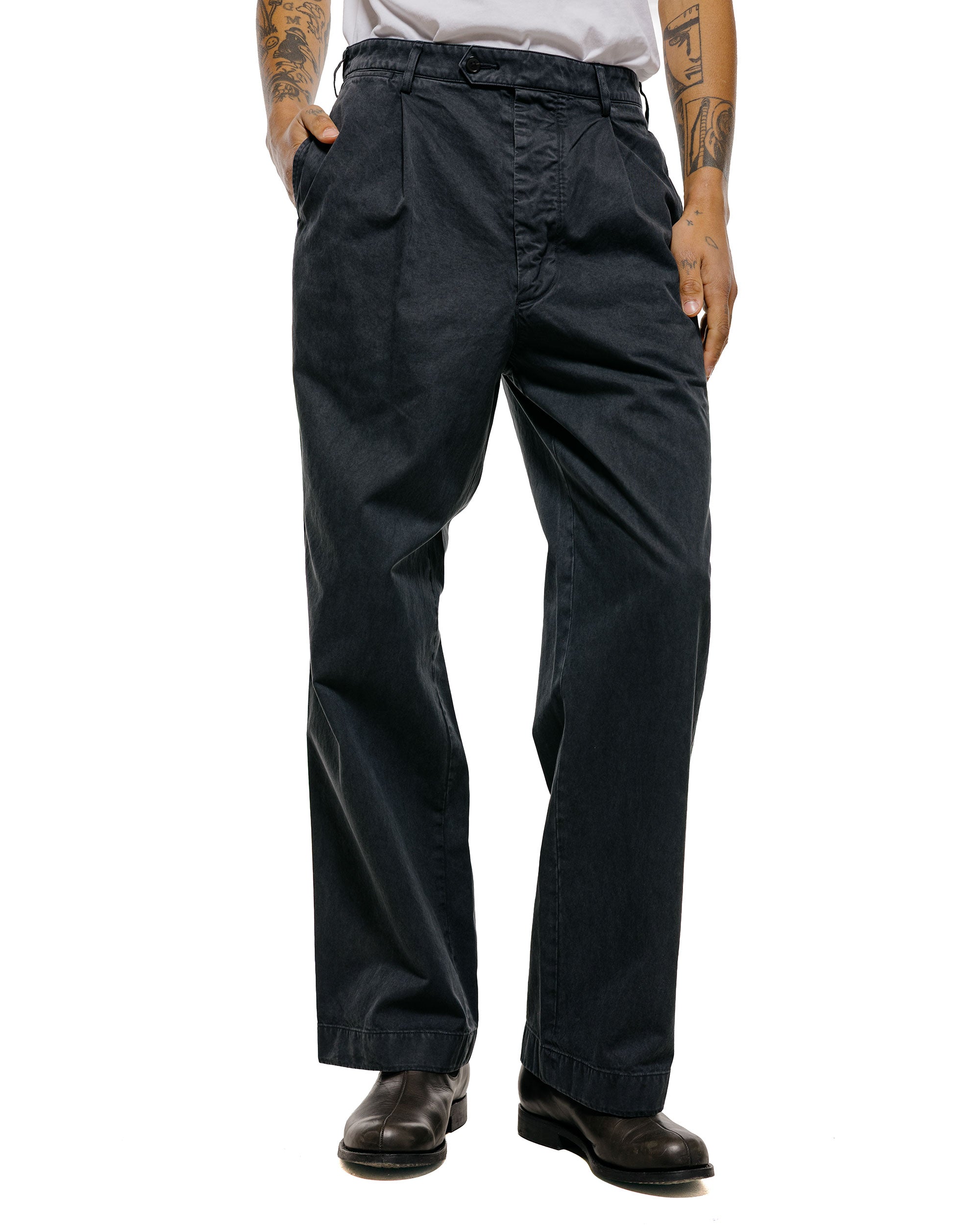 Auralee Garment Dyed Finx Light Chino One-Tuck Wide Pants Black