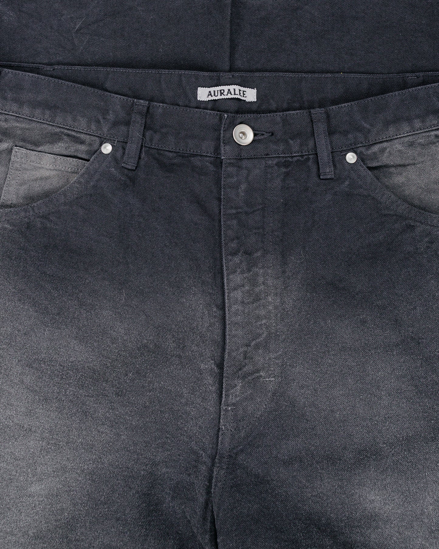 Auralee Garment Dyed Organic Cotton Duck Painter Pants Faded Black