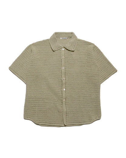 Auralee Hand Crochet Knit Half Sleeved Shirt Khaki Beige