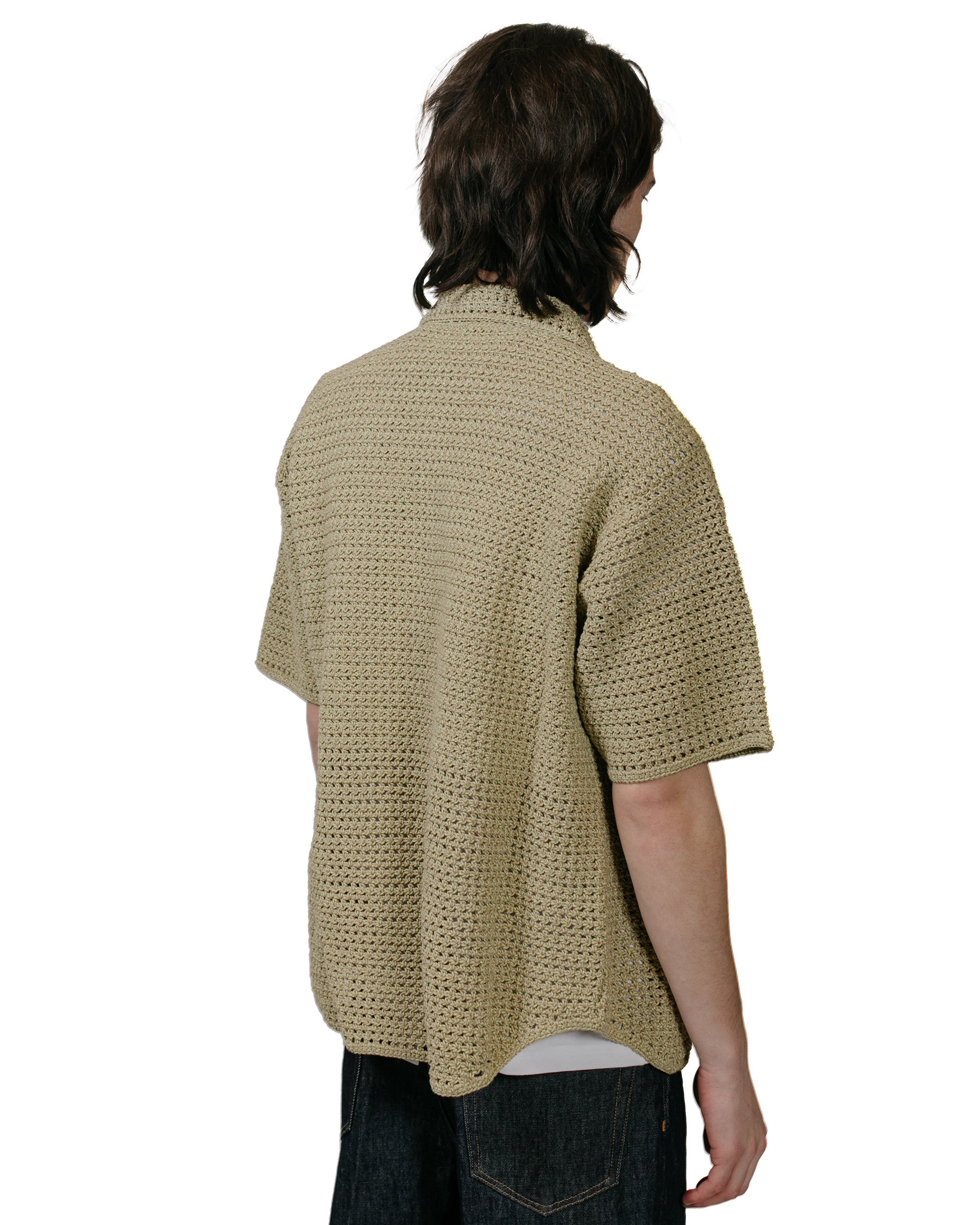 Auralee Hand Crochet Knit Half Sleeved Shirt Khaki Beige