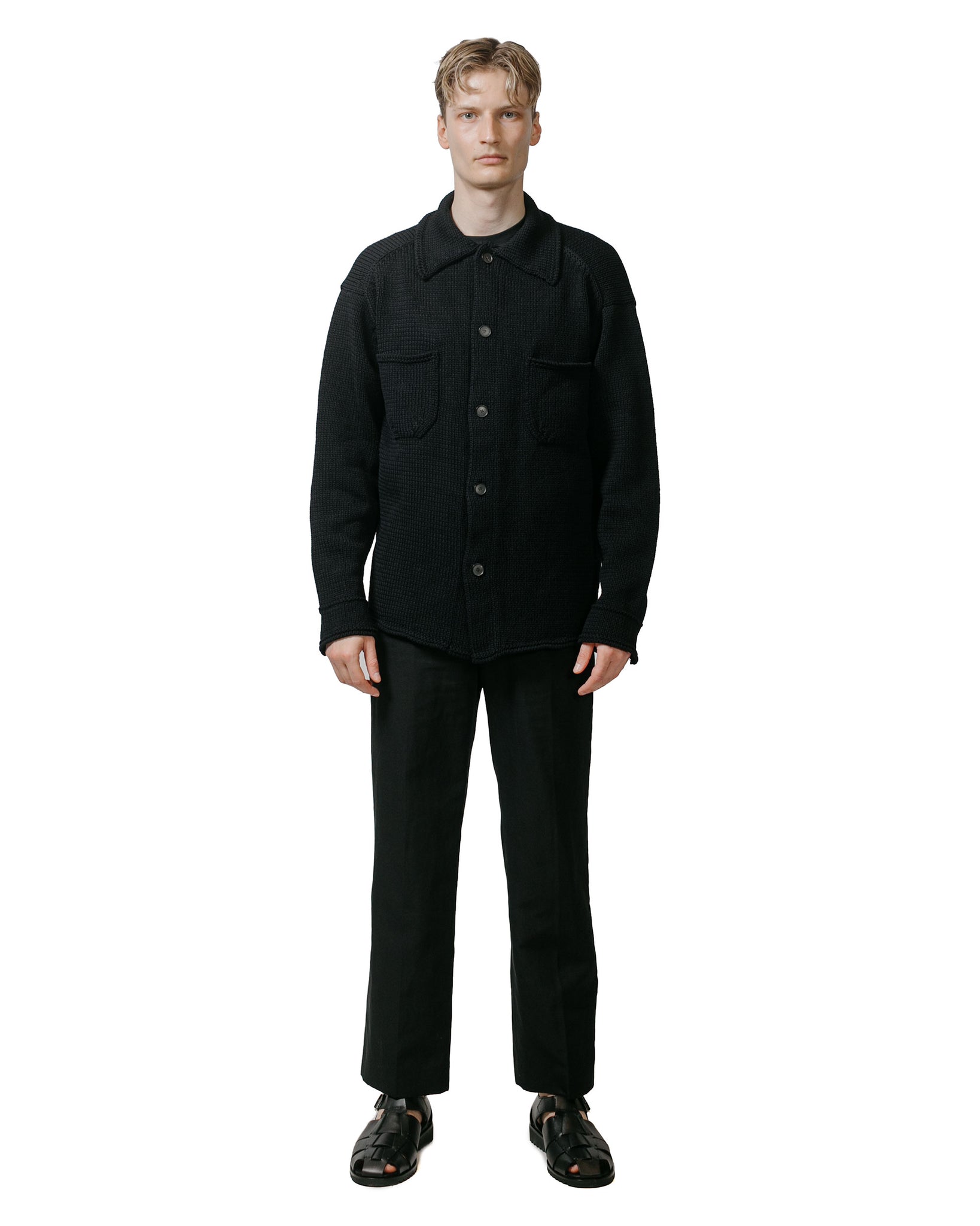 Auralee Hard Twist Finx Linen Chino Slacks Black model full