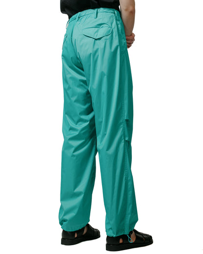 Auralee Hard Twist Polyester Satin Laminate Field Pants Turquoise Blue model back