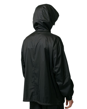 Auralee Hard Twist Polyester Satin Laminate Zip Blouson Black model back hood