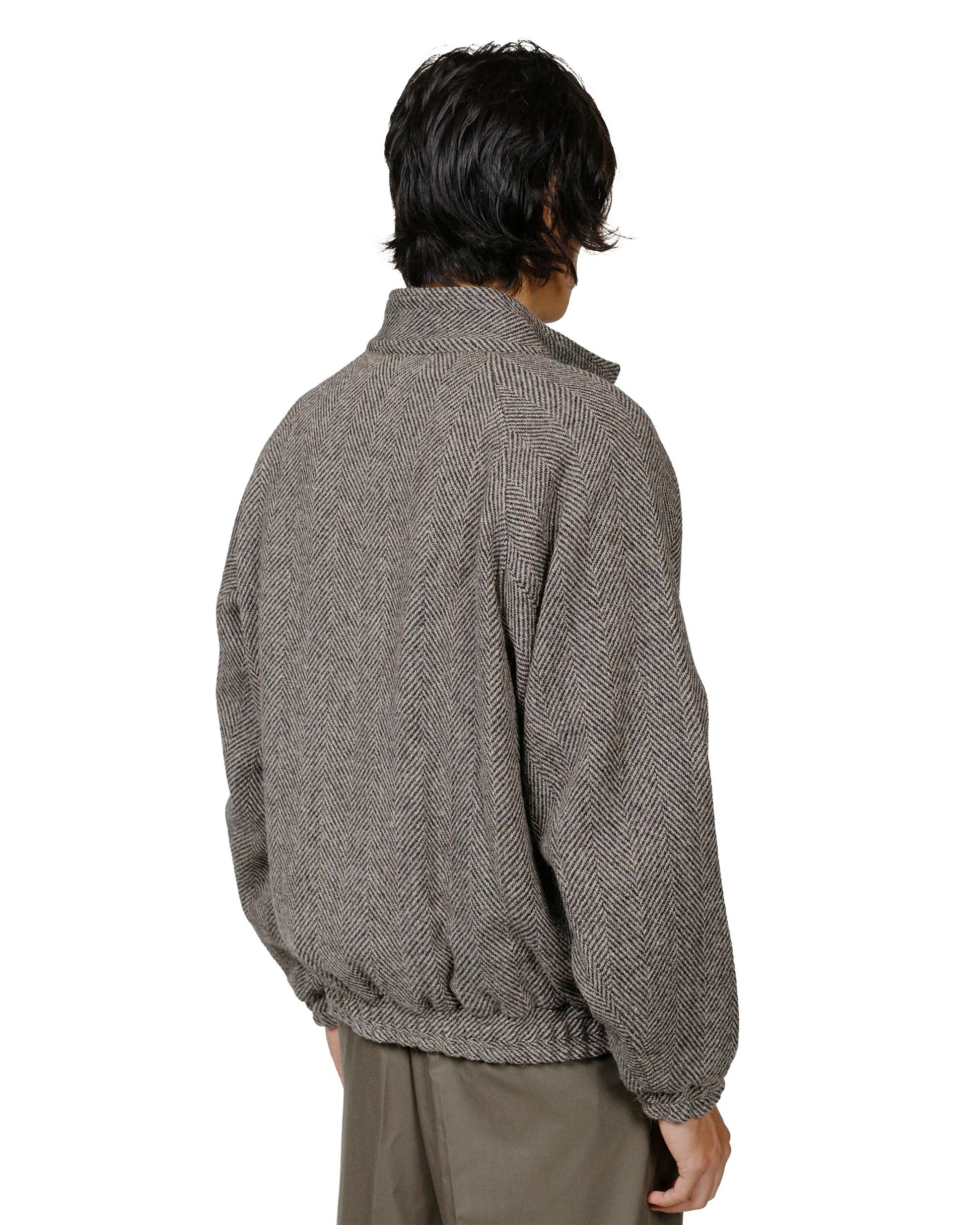 Auralee Lama Shetland Wool Tweed Zip Blouson Khaki Tweed model back