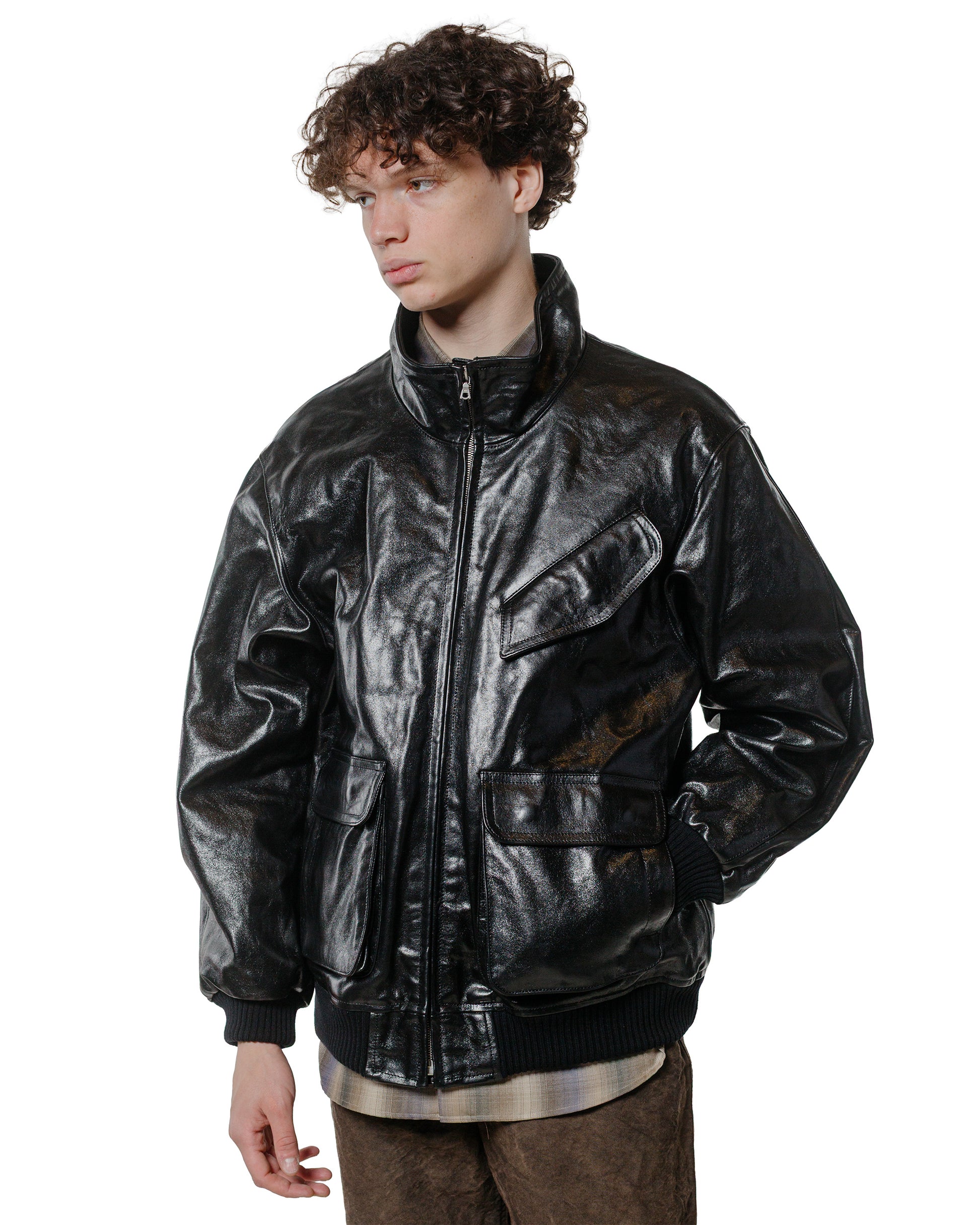 Auralee Lamb Leather Zip Blouson Black